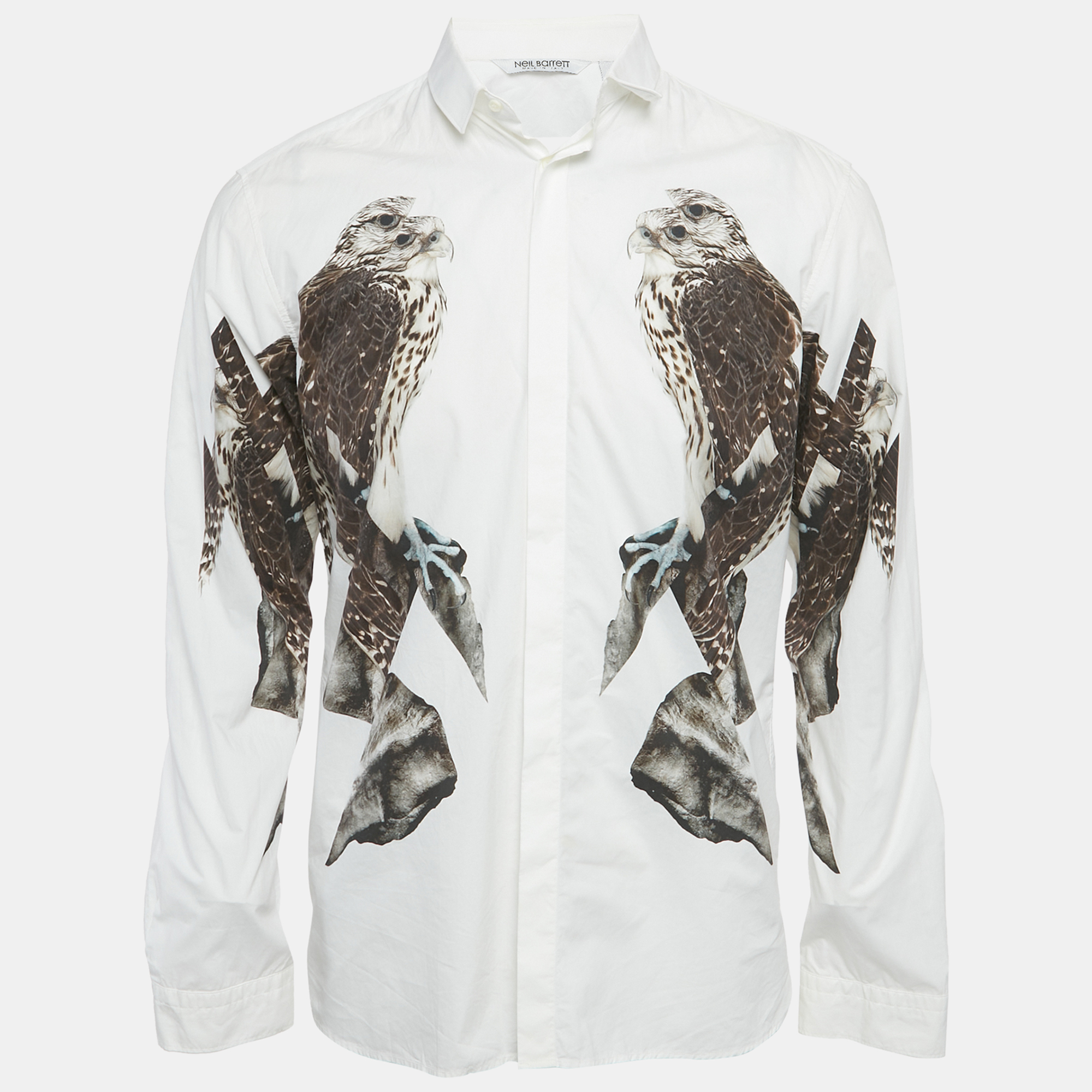 

Neil Barrett White Eagle Print Cotton Slim Fit Shirt M