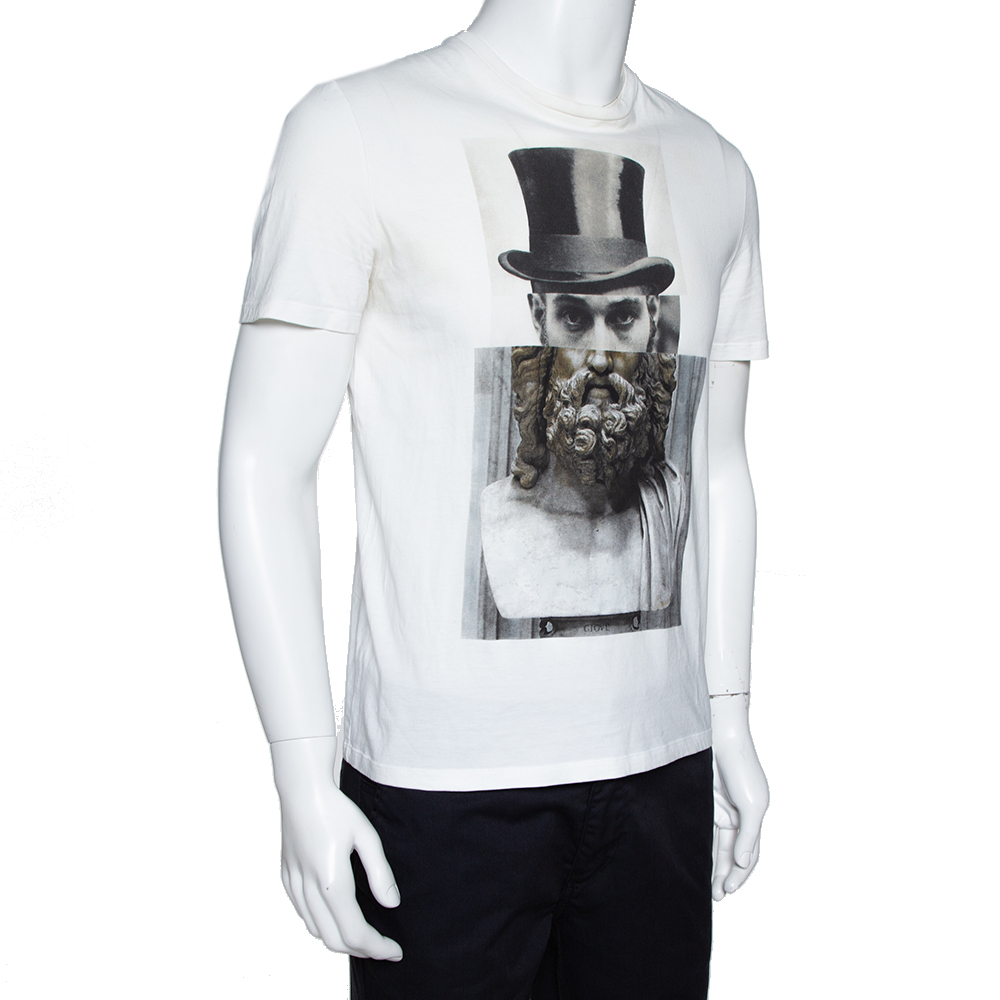 

Neil Barrett Cream Cotton Hybrid Top Hat Statue Print T-Shirt