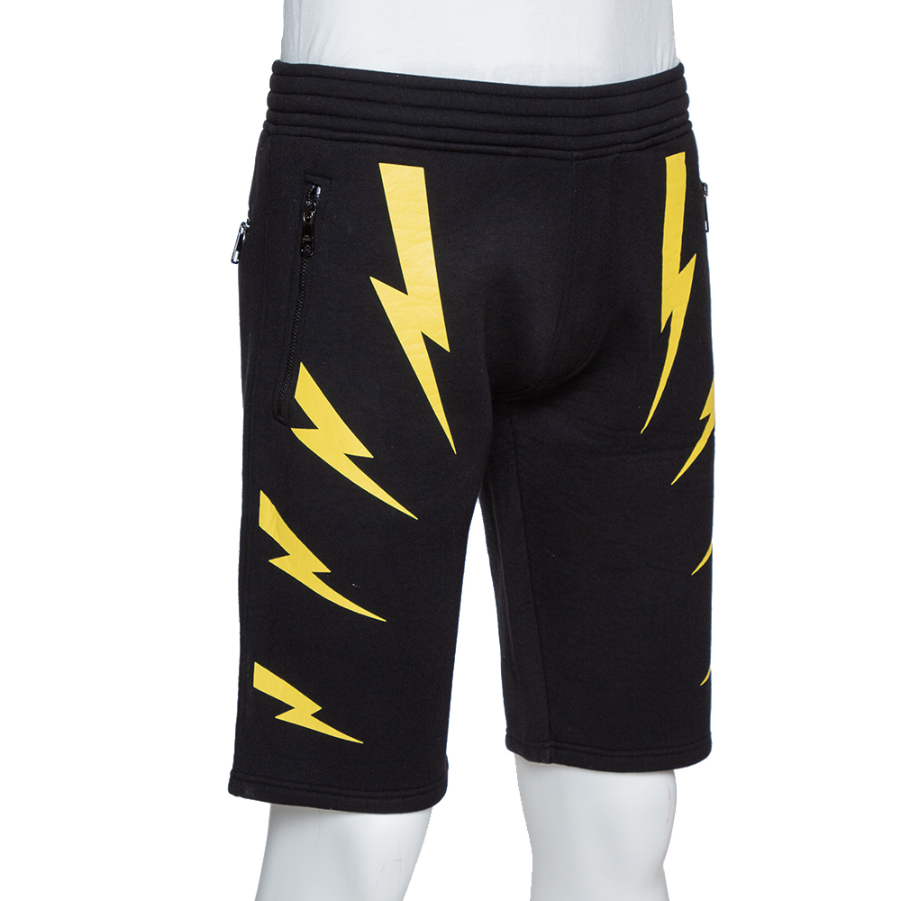 

Neil Barrett Black & Yellow Slouch Fit Thunderbolt Shorts
