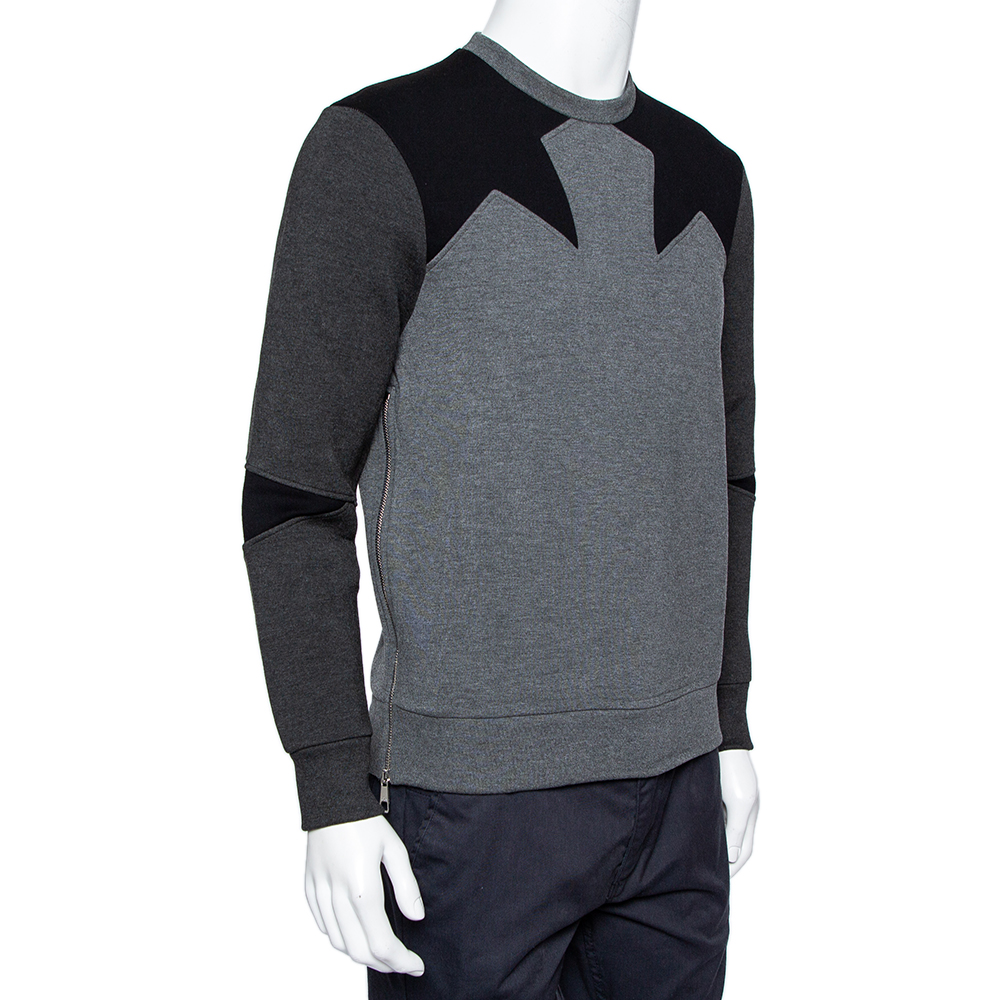 

Neil Barrett Grey & Black Paneled Neoprene Side Zip Detail Slim Fit Sweatshirt