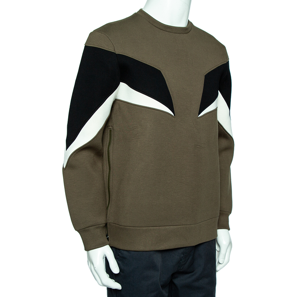 

Neil Barrett Green Paneled Neoprene Side Zip Detail Slim Fit Sweatshirt