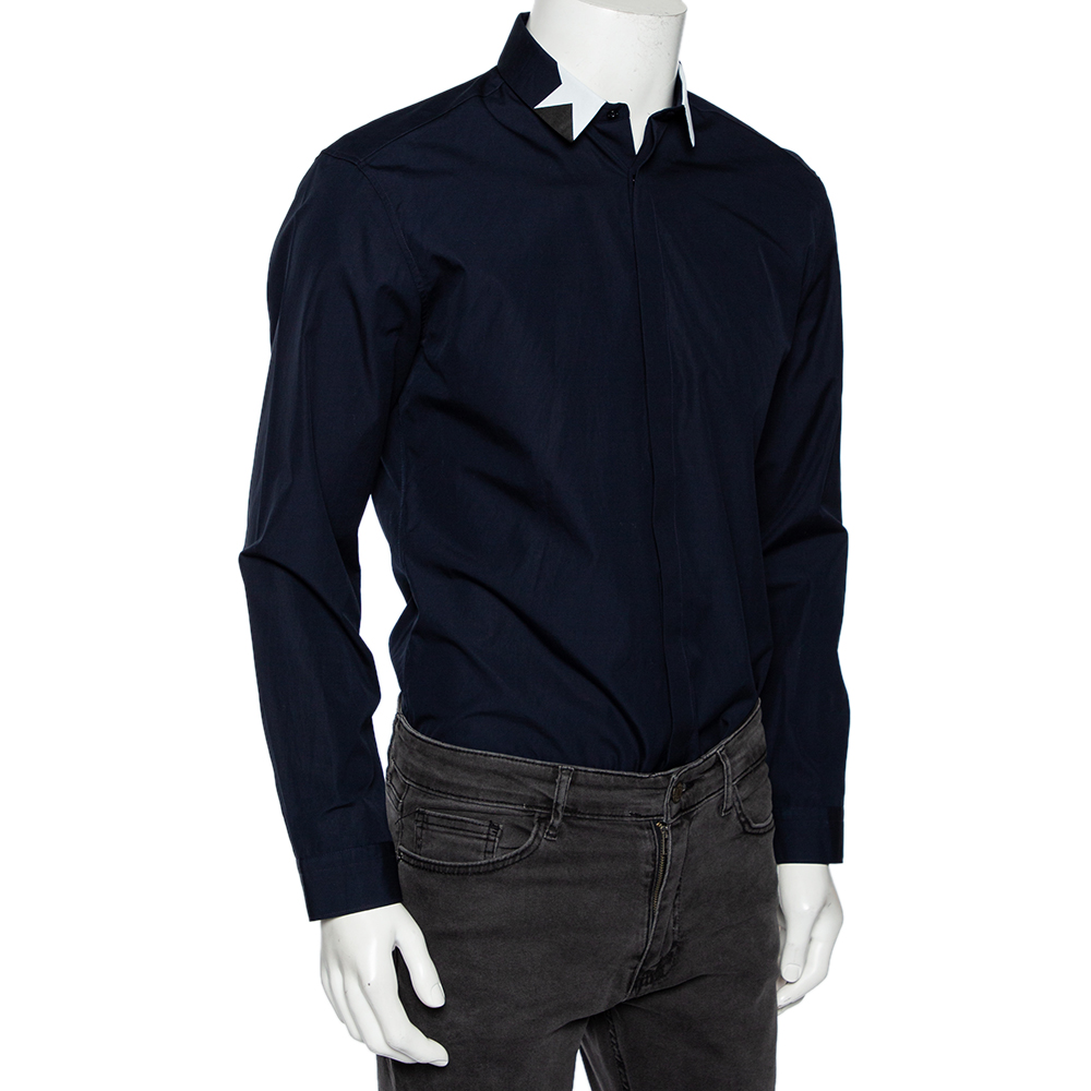 

Neil Barrett Navy Blue Cotton Star Collar Slim Fit Shirt