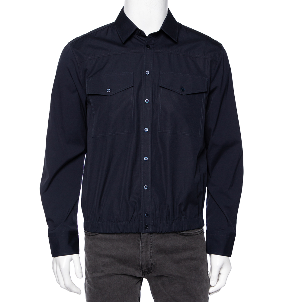 

Neil Barrett Navy Blue Cotton Loose Blouson Fit Button Front Shirt
