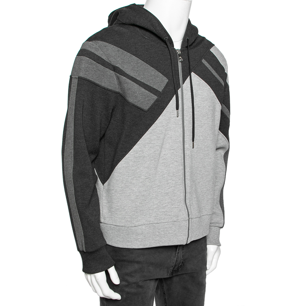 

Neil Barrett Grey Colorblock Jersey Hooded Blouson Fit Jacket