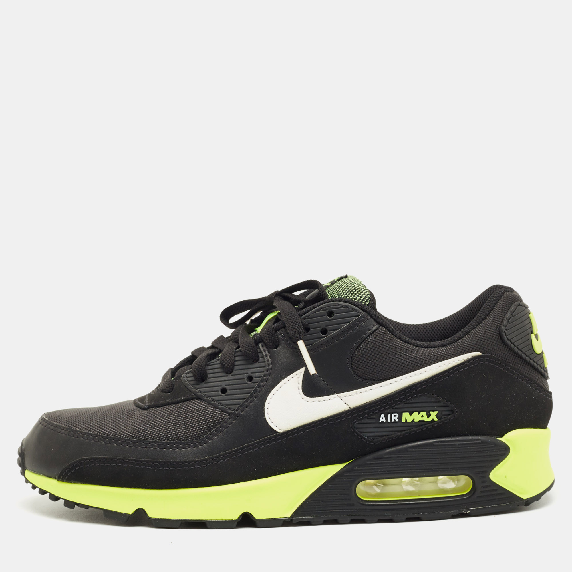 

Air Jordans Black Canvas and Nubuck Leather Air Max 90 Black Hot Lime Sneakers Size 45.5