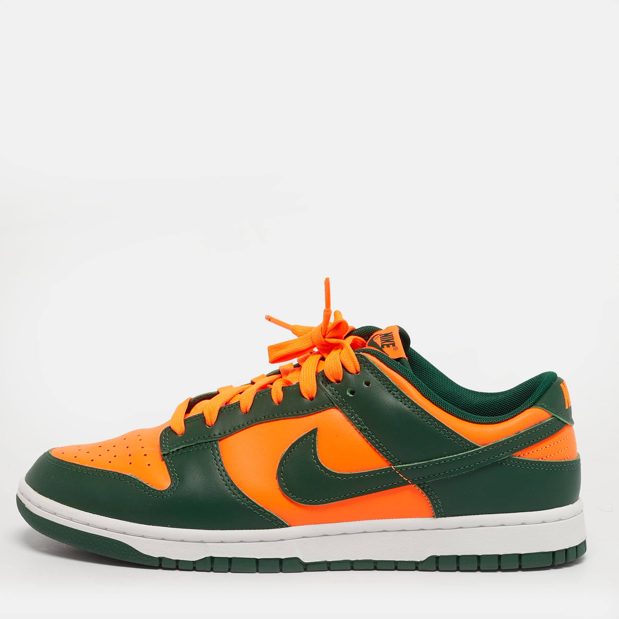 

Nike Dunk Low Retro Miami Hurricanes Size 45 Green/Neon Orange Leather Low Top Sneakers