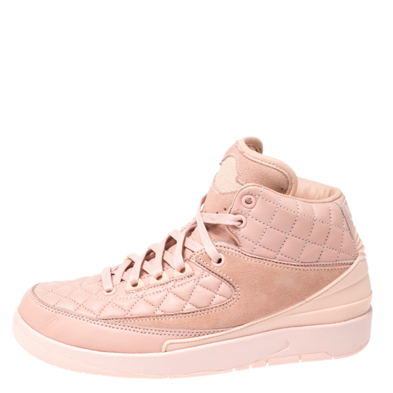 

Air Jordan 2 Retro x Just Don Blush Pink Quilted Leather And Suede High Top Sneakers Size