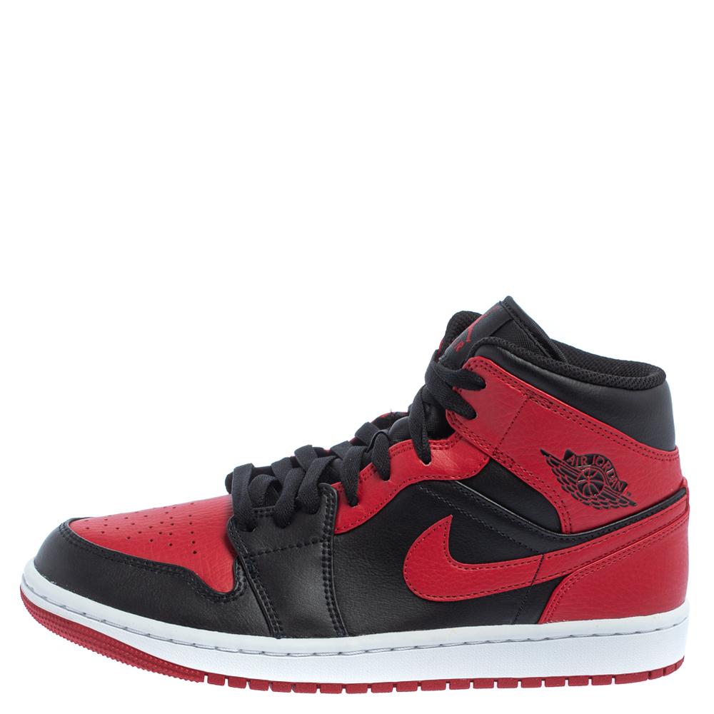 

Nike Air Jordan 1 Red/Black Leather Mid Sneakers Size