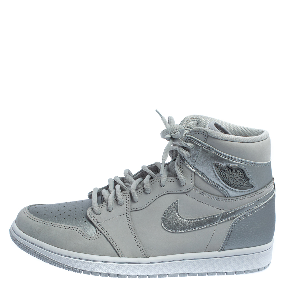 

Nike Air Jordan 1 Metallic Silver/Grey Leather OG CO JP High Top Sneakers Size