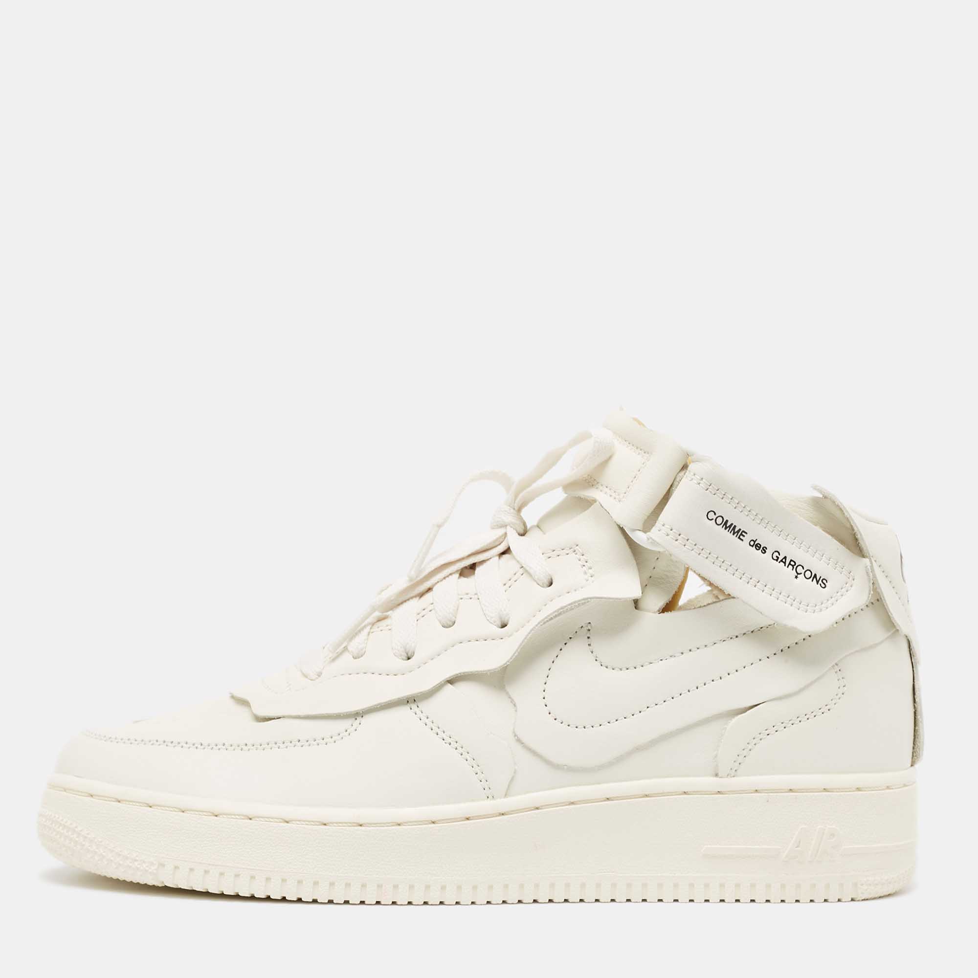 

Nike Air Force White Leather Air Force1 Mid Comme Sneakers Size, Grey