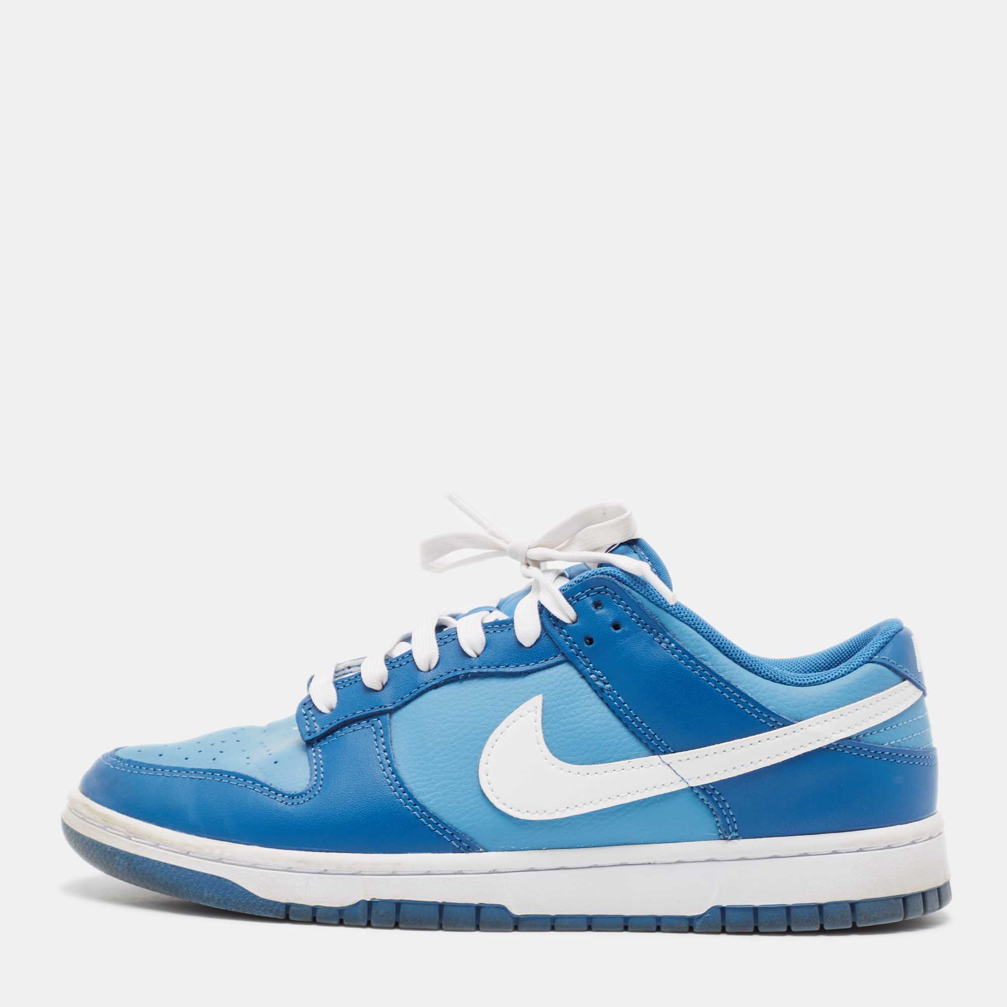 Pre-owned Nike Blue/white Leather Dunk Low 'university Blue Sneakers Size 43