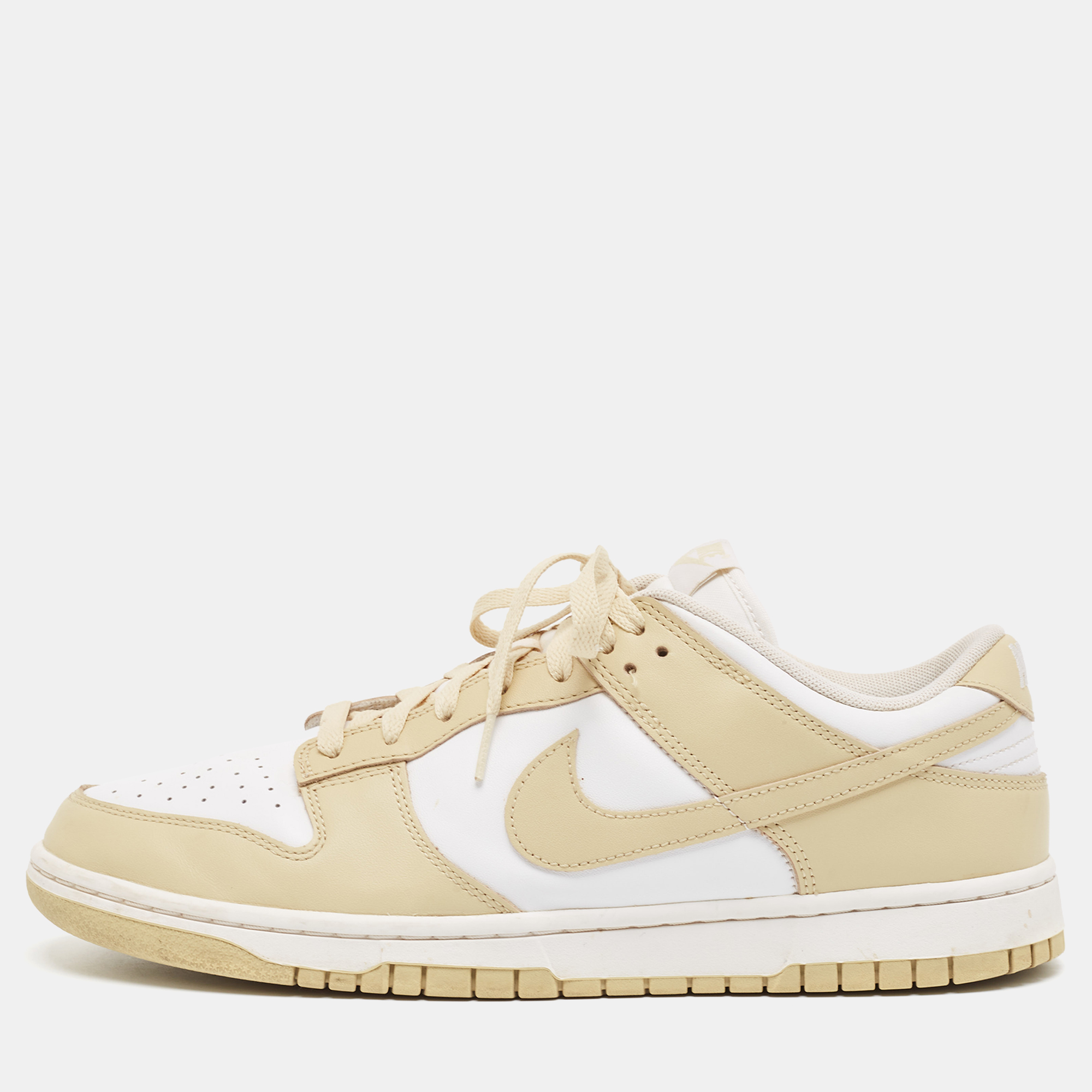 

Nike Beige/White Leather Dunk Low Team Gold Sneakers Size 45