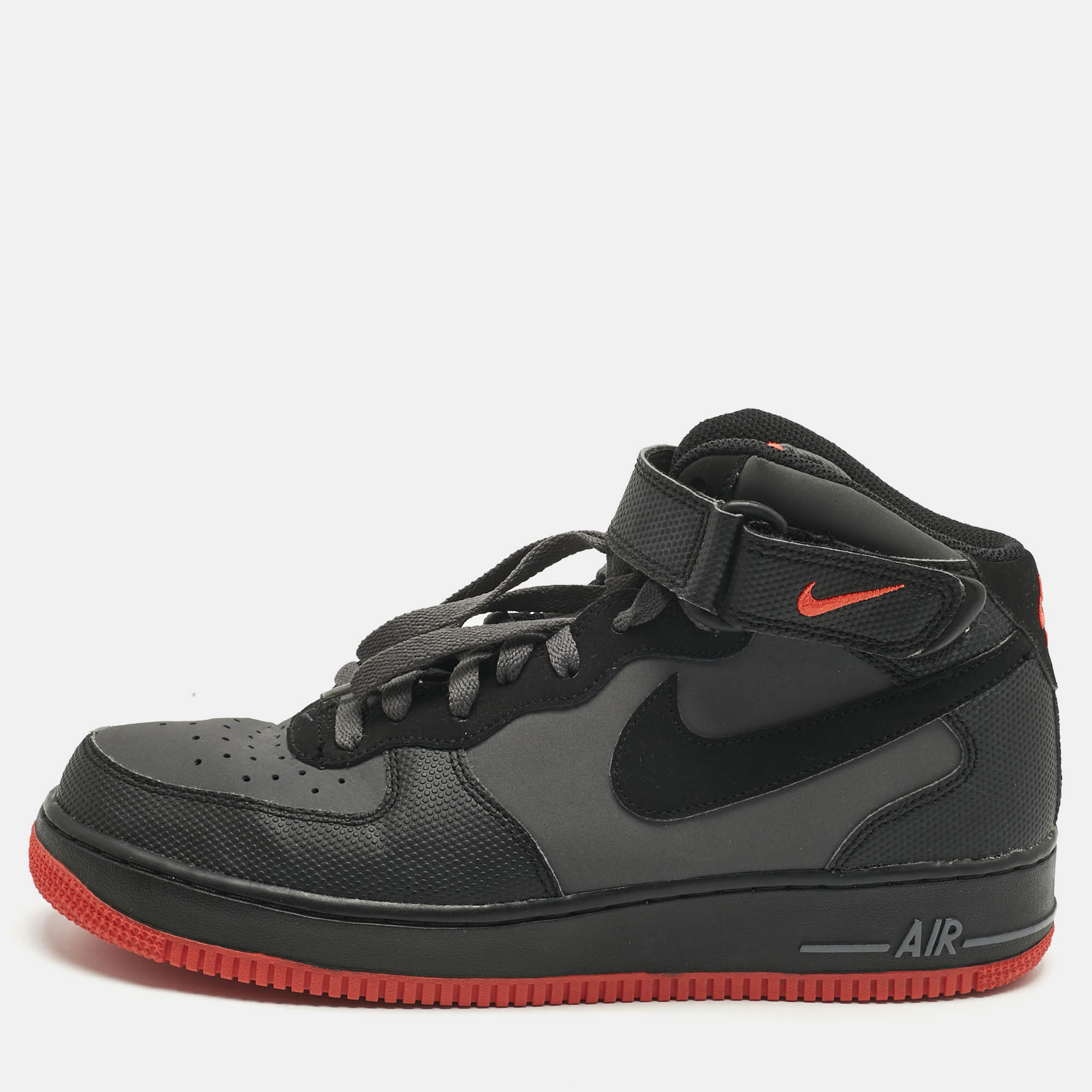 

Nike Grey/Black Durabuck Leather Air Force 1 Mid Hot Lava Sneakers Size 42.5