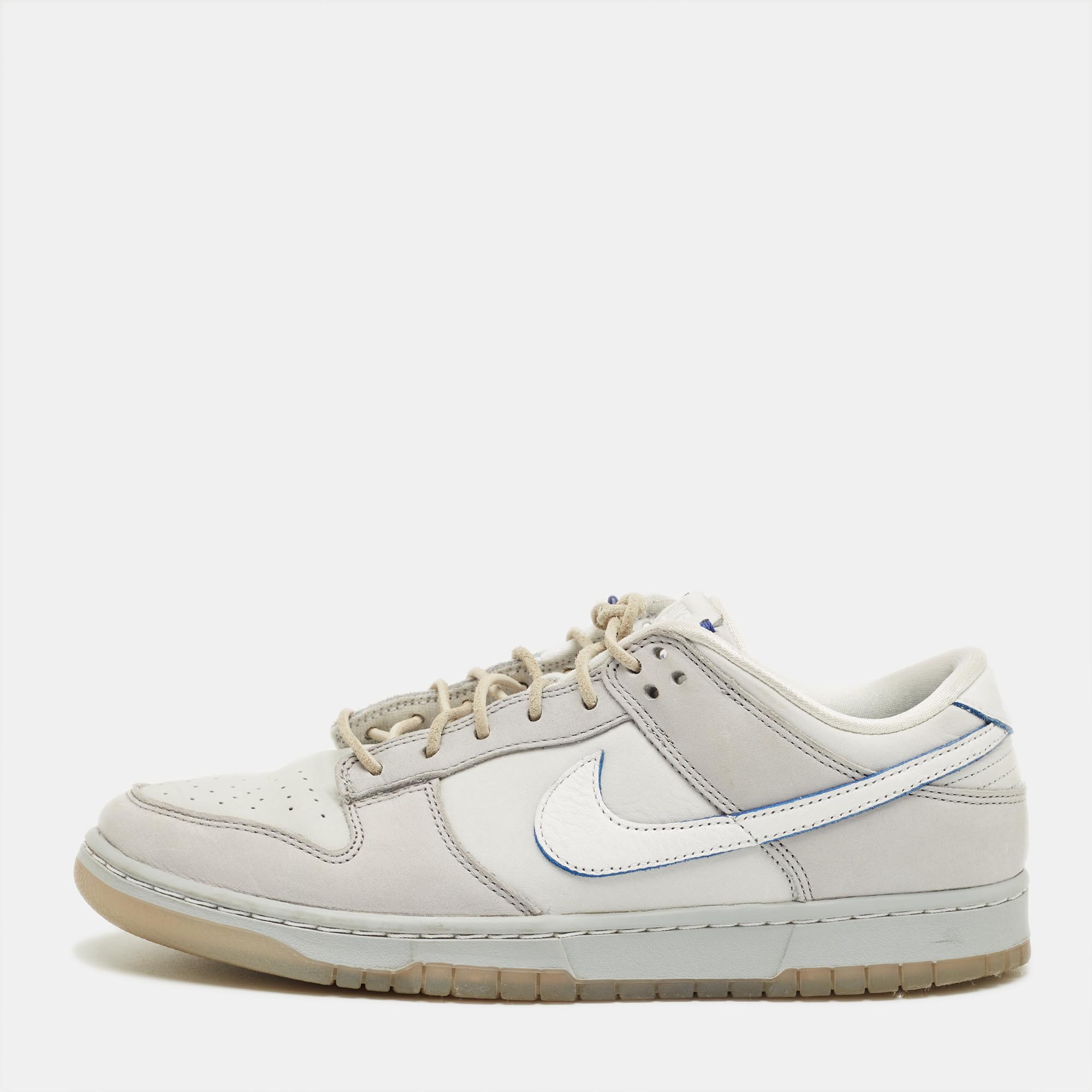 

Nike Grey Nubuck Leather Dunk Low Wolf Grey Pure Platinum Sneakers Size 44.5