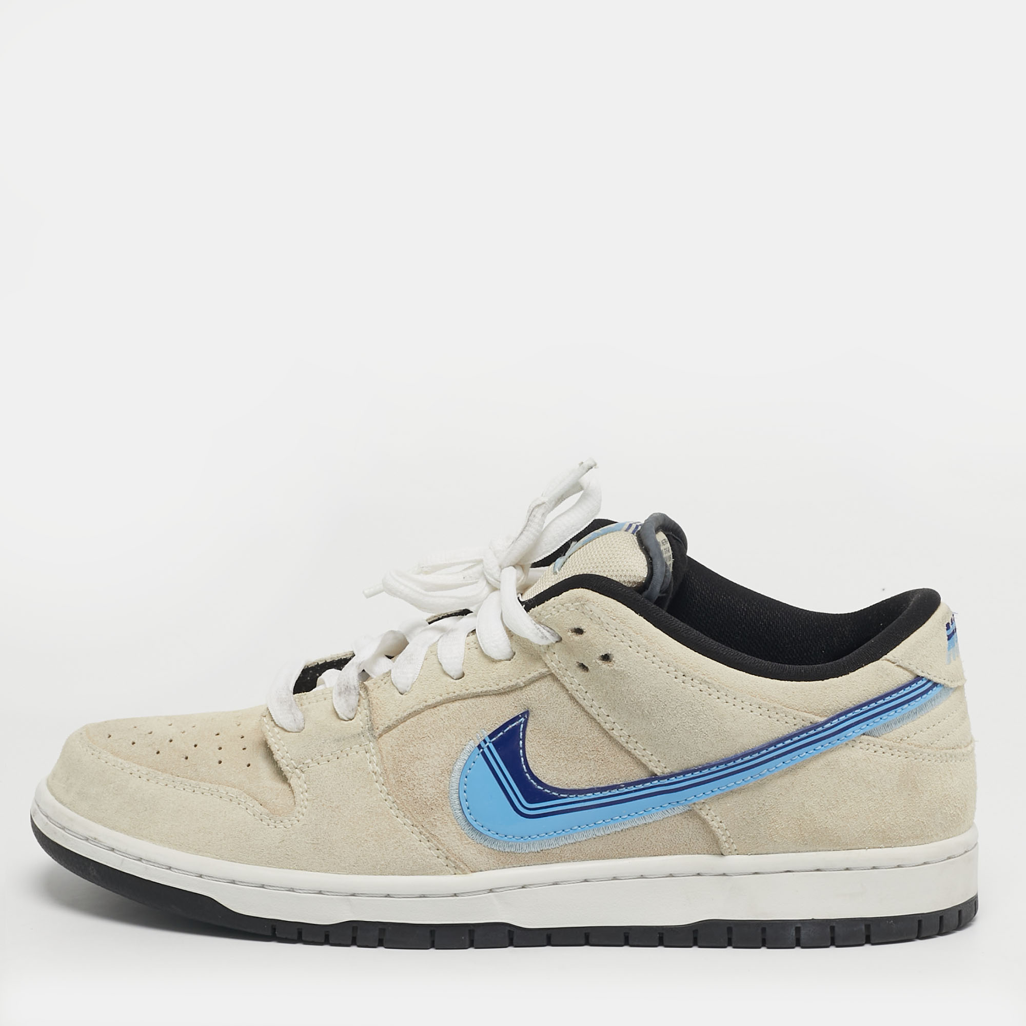 

Nike SB Dunk Truck It Size 45 Cream/Blue Suede and Patent Leather Low Top Sneakers