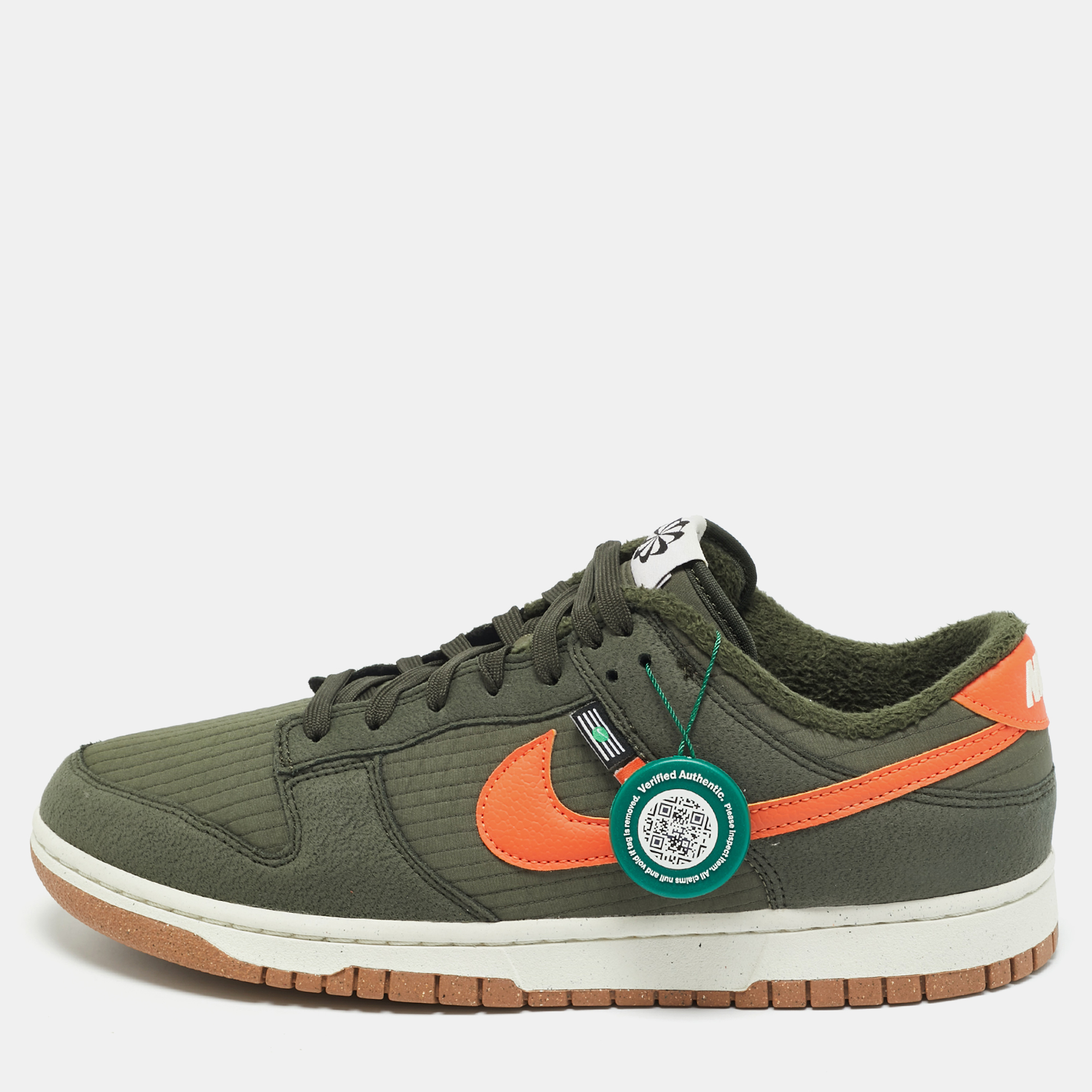 

Nike Dunk Next Nature Sequoia Size 45.5 Green/Orange Quilted Fabric and Leather Low Top Sneakers