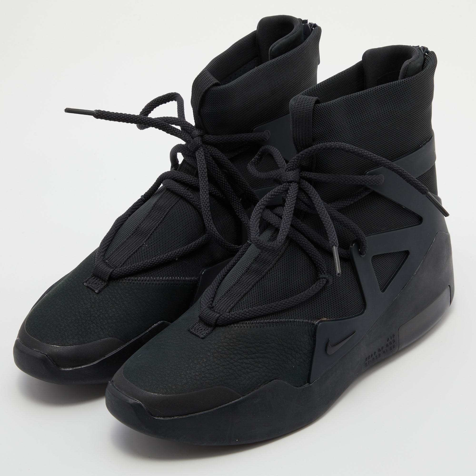 

Nike Air X Fear Of God Black Leather and Mesh High Top Sneakers Size