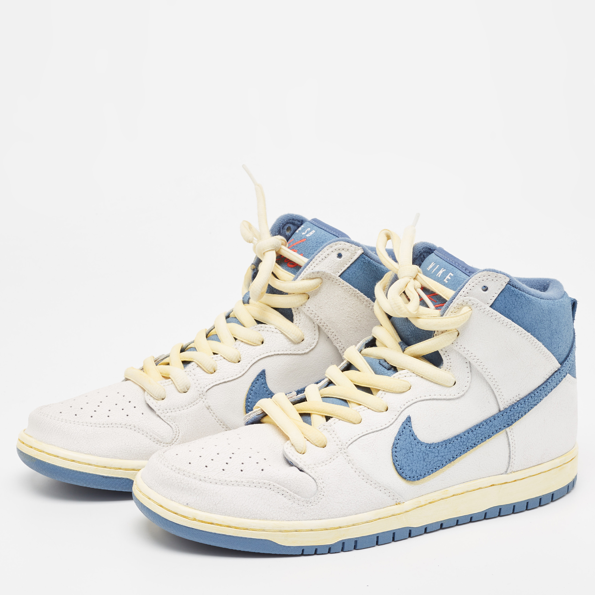

Nike SB Dunk White/Blue Leather Atlas Lost High Sneakers Size