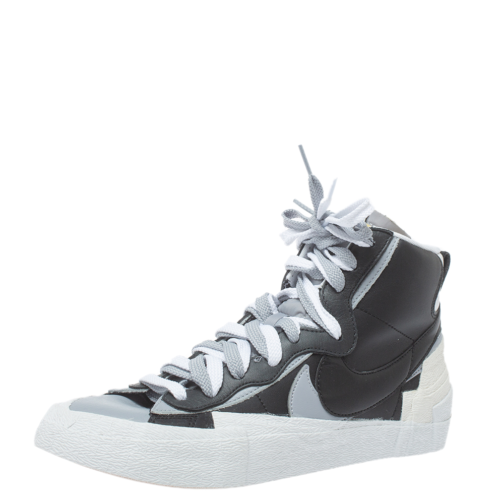 Nike X Sacainike X Sacai Black Grey Leather High Top Sneakers Size 42.5 