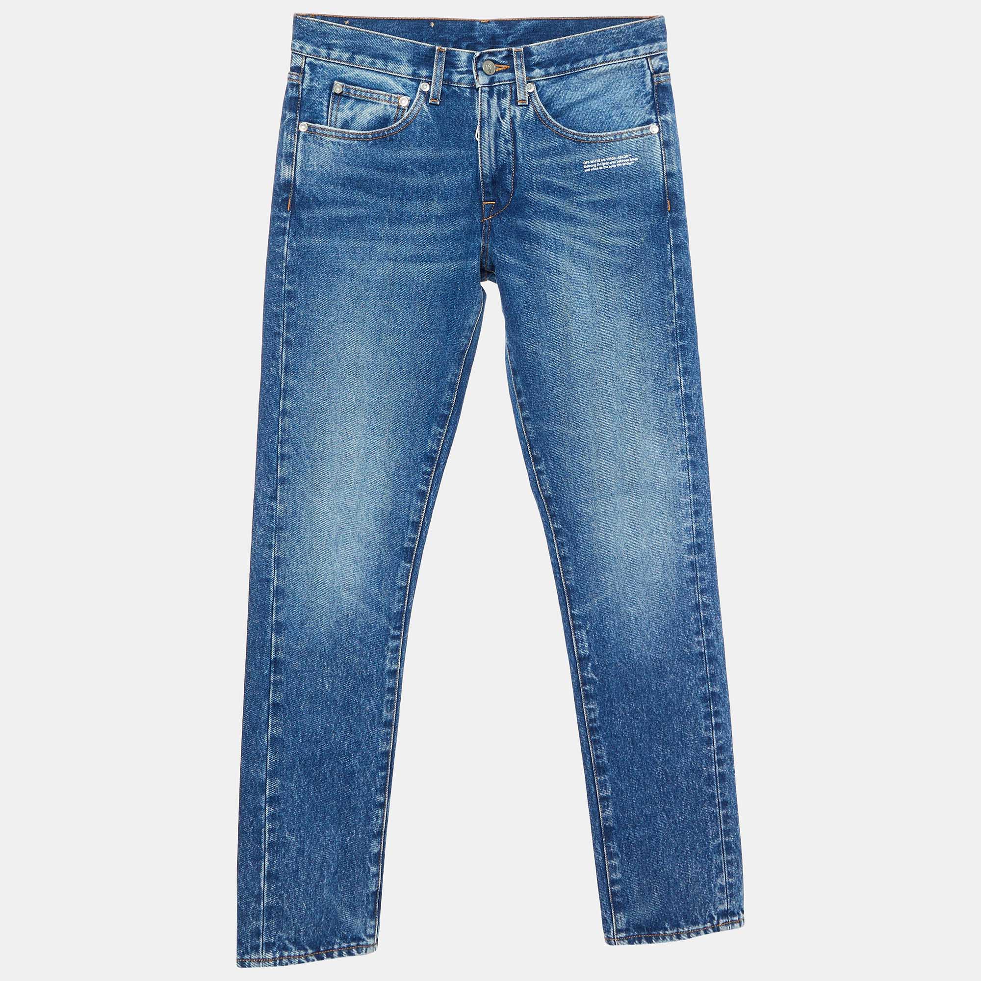 

Off-White Medium Blue Washed Denim Slim Fit Jeans S Waist 30"