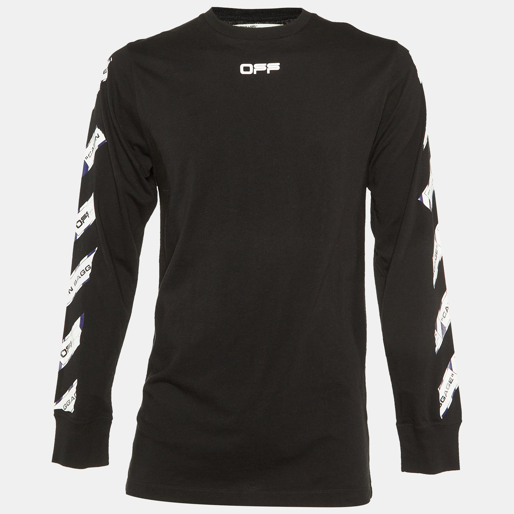 

Off-White Black Airport Tape Print Cotton Long Sleeve T-Shirt M