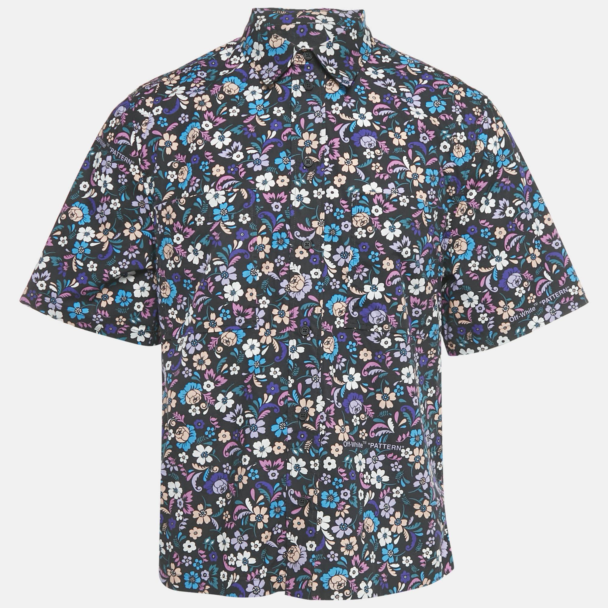 Pre-owned Off-white Blue Floral Print Cotton Short Sleeve Shirt M