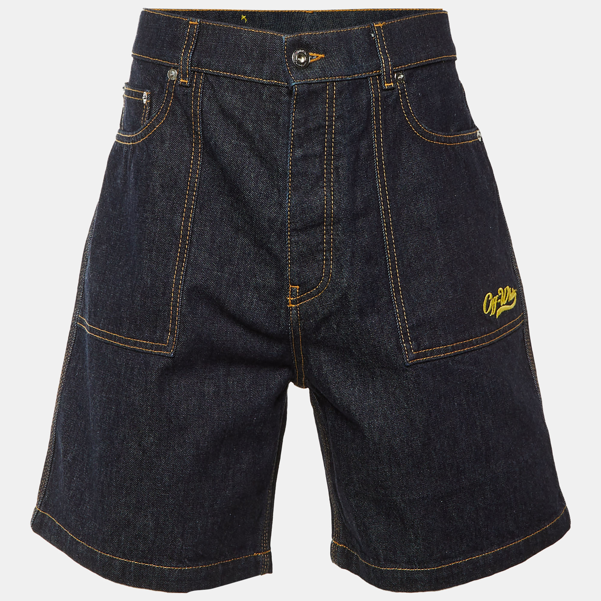 

Off-White Blue Embroidered Denim Utility Shorts M Waist 32"