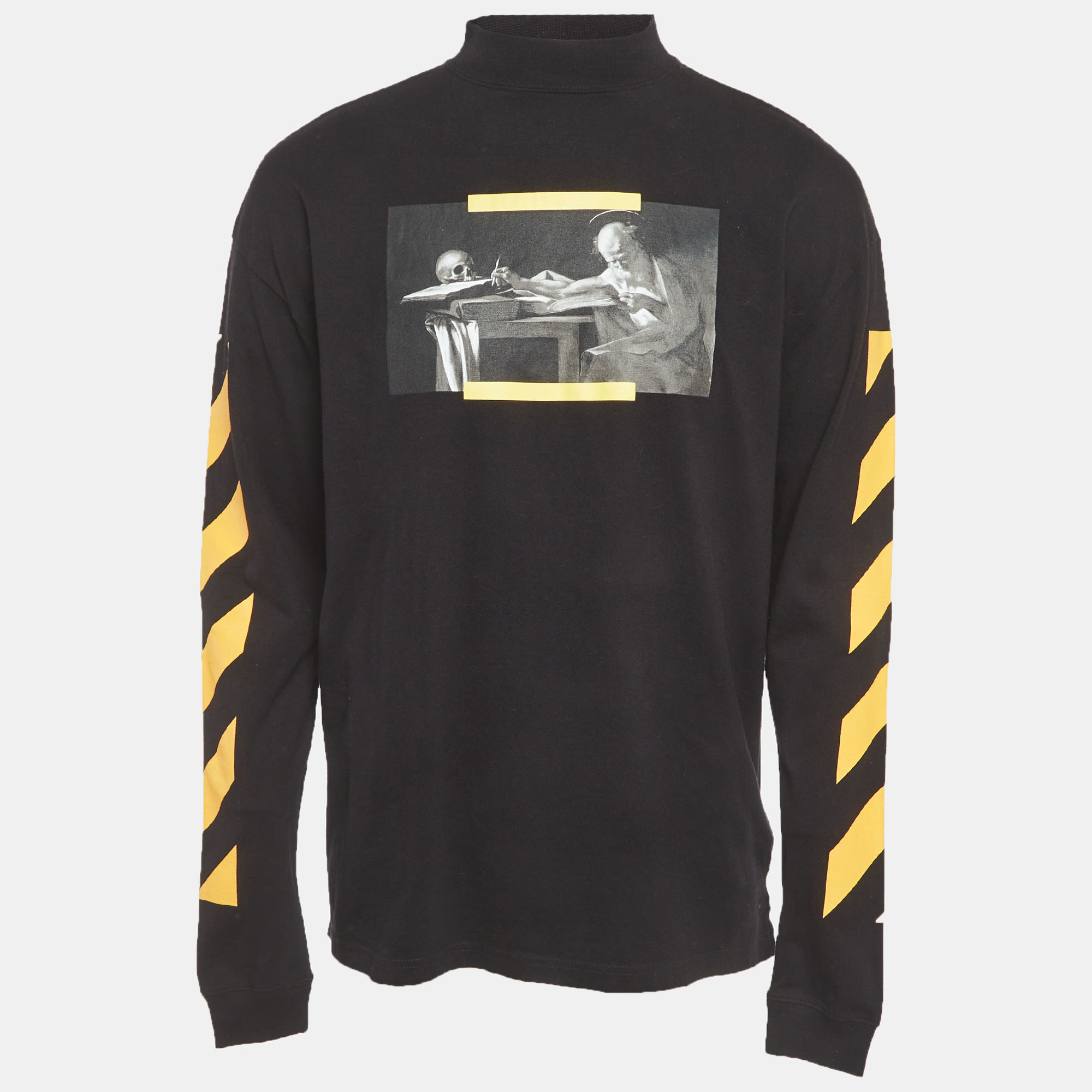 

Off-White Black Caravaggio Painting Cotton Mock Neck Long Sleeve T-Shirt XS