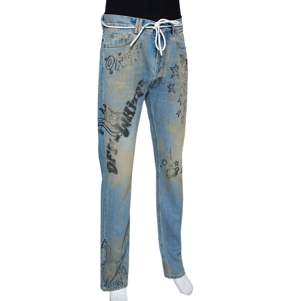 

Off-White Blue Wizard Extreme Bleach Denim Relaxed Fit Jeans