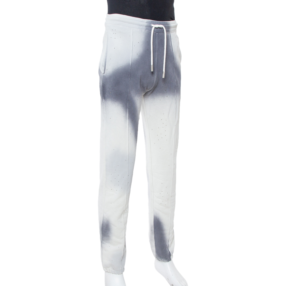 

Off-White Grey Spray Painted Cotton Crystal Embellished Sweatpants