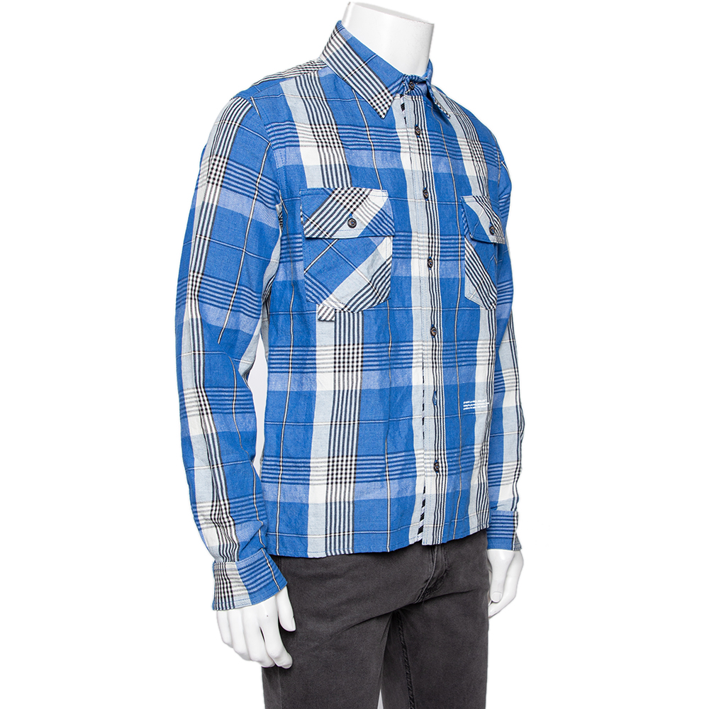

Off-White Check Cotton And Linen Button Front Shirt Blue