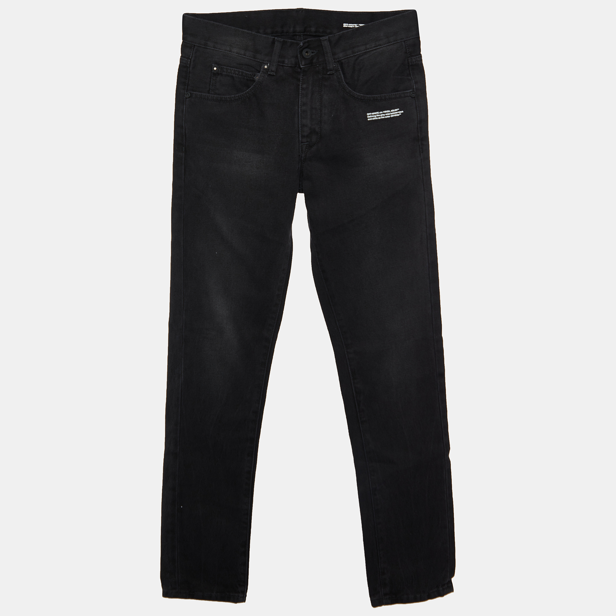 Pre-owned Off-white Black Denim Logo Detail Slim Fit Jeans S/waist 31"