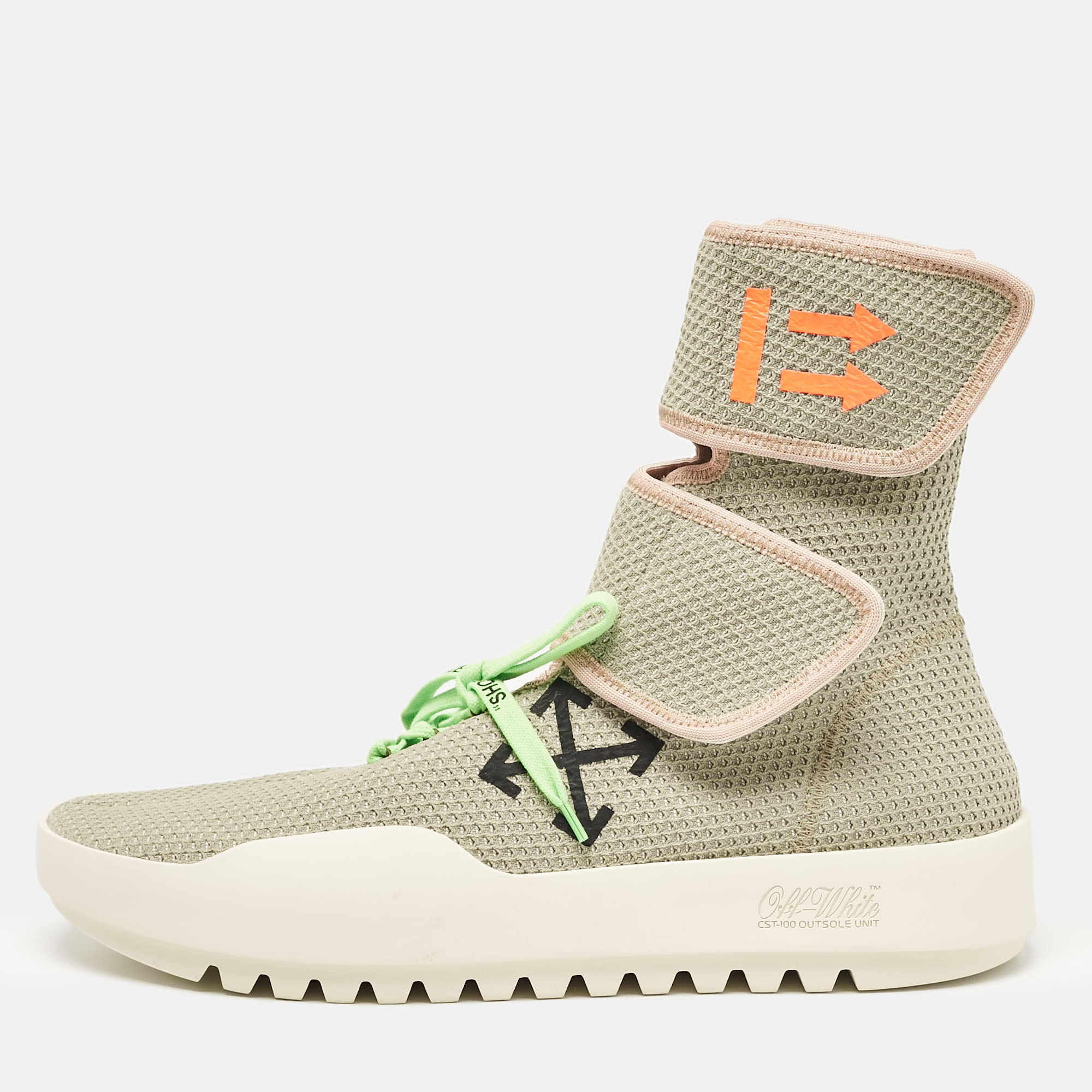 

Off-White Pale Green Knit Fabric Moto Wrap Sneakers Size