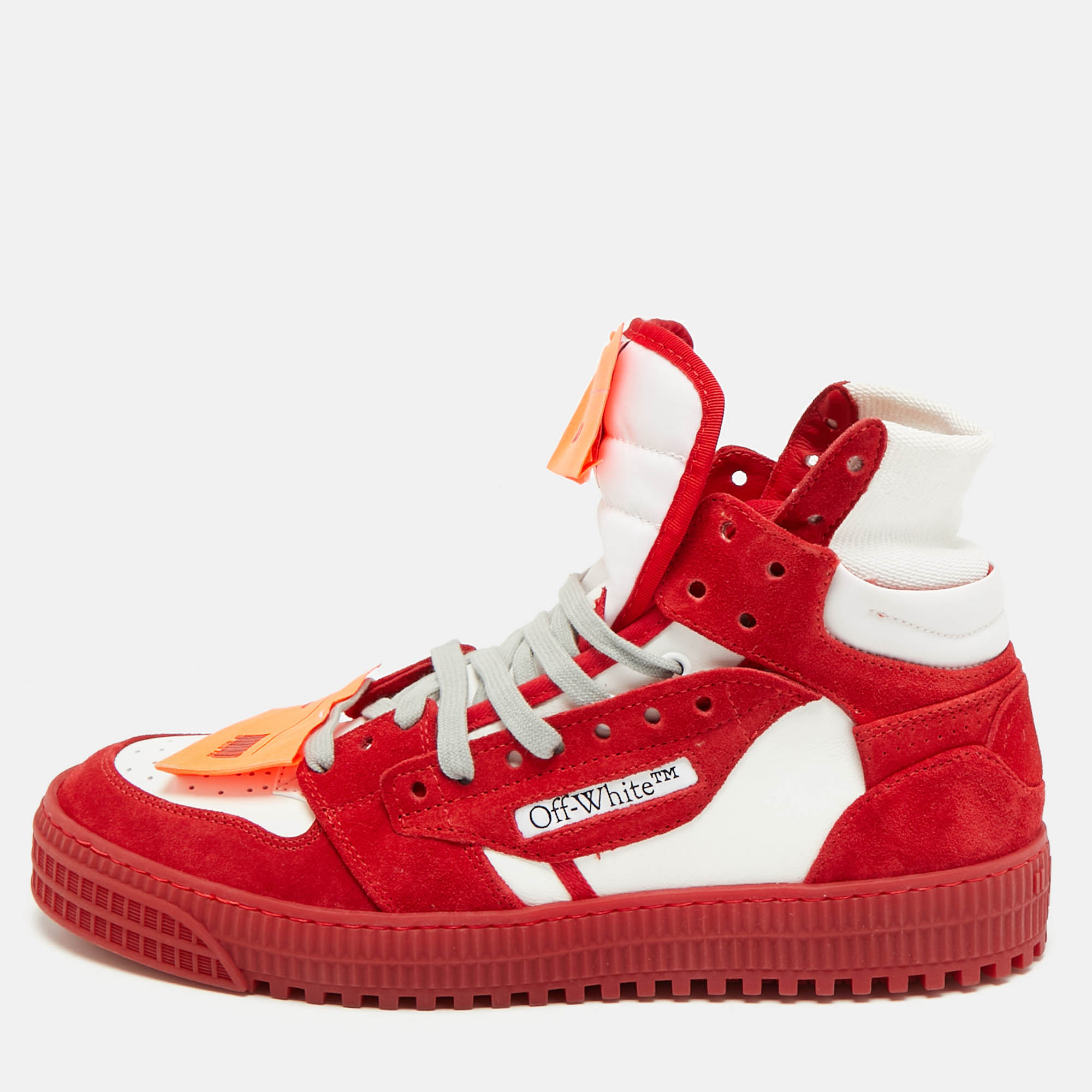 

Off-White 3.0 Off Court Size  Red/White Suede and Leather High Top Sneakers