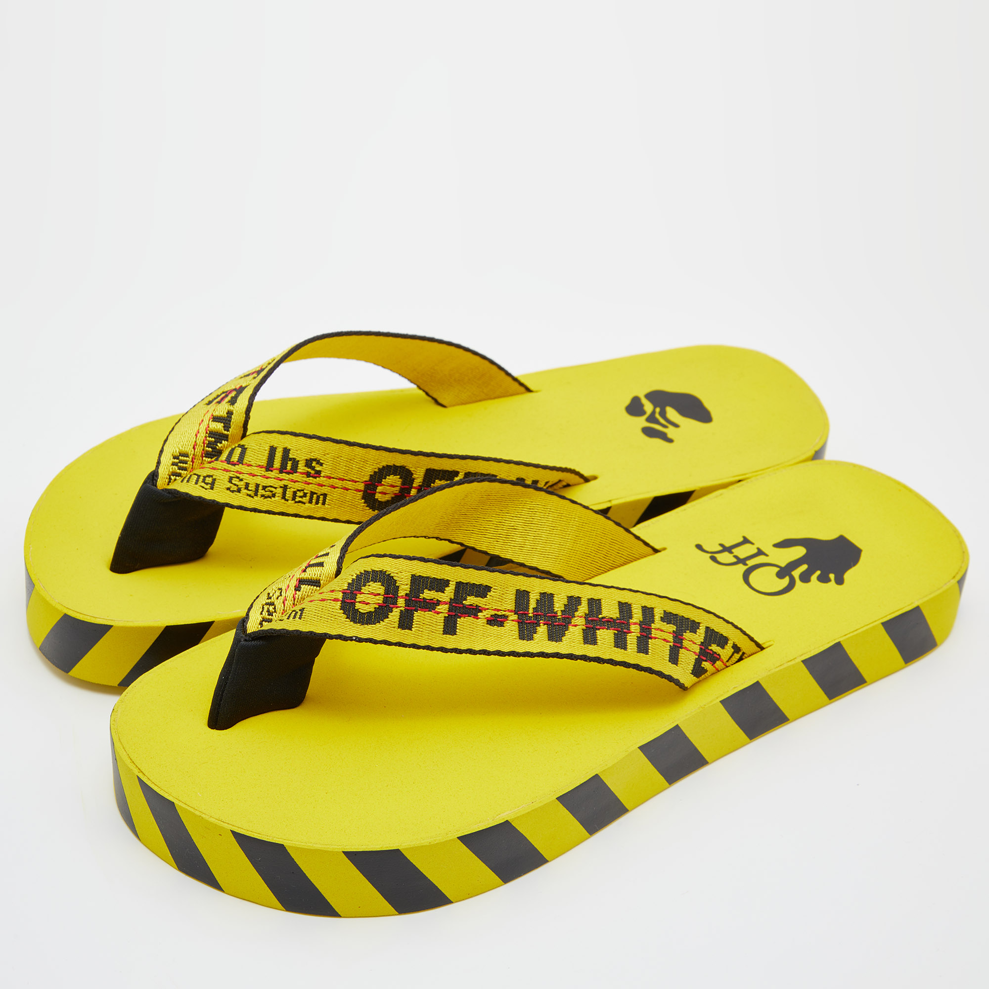 

Off White Yellow/Black Industrial Tape Logo Thong Flats Size