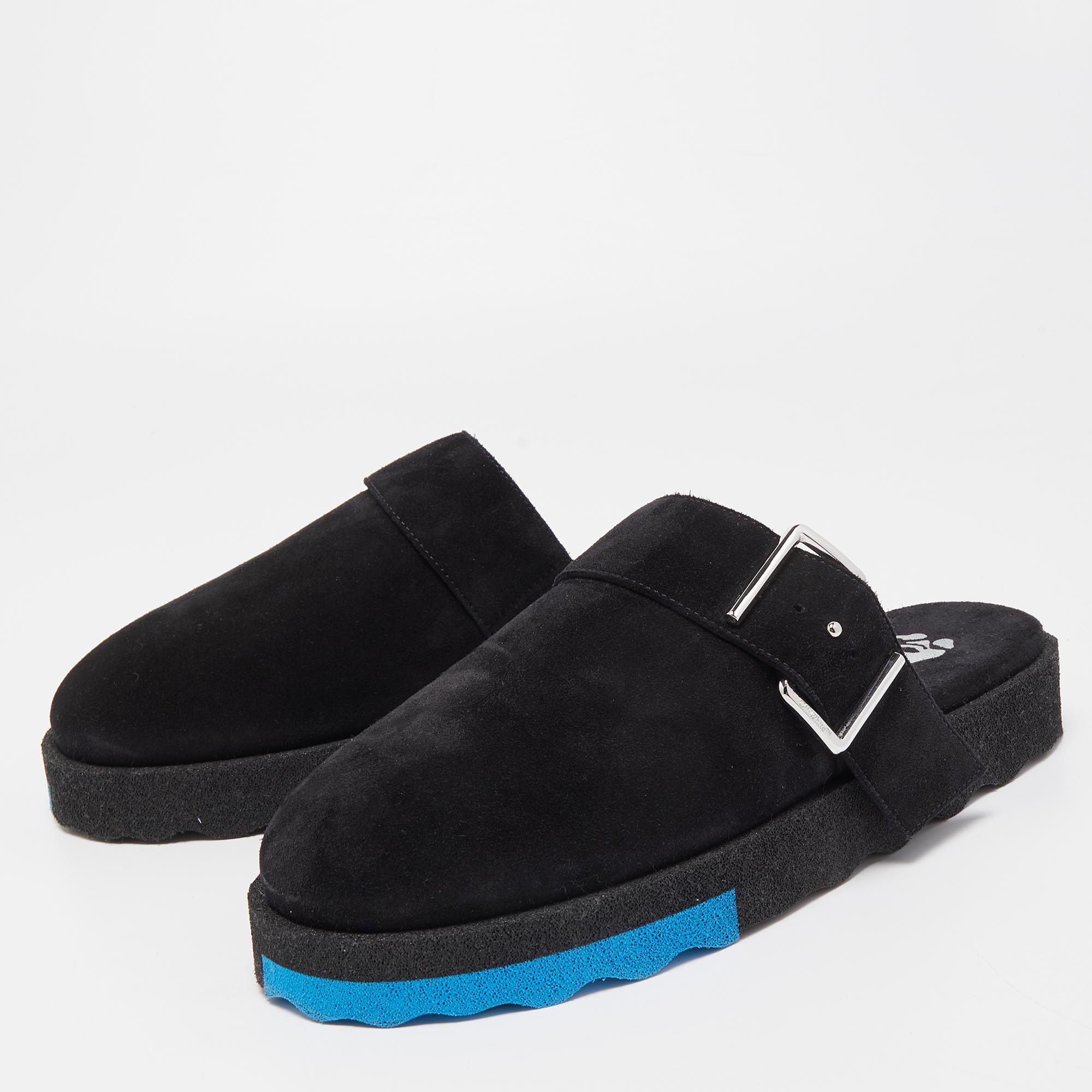 

Off-White Black Suede Buckle Detail Mules Size