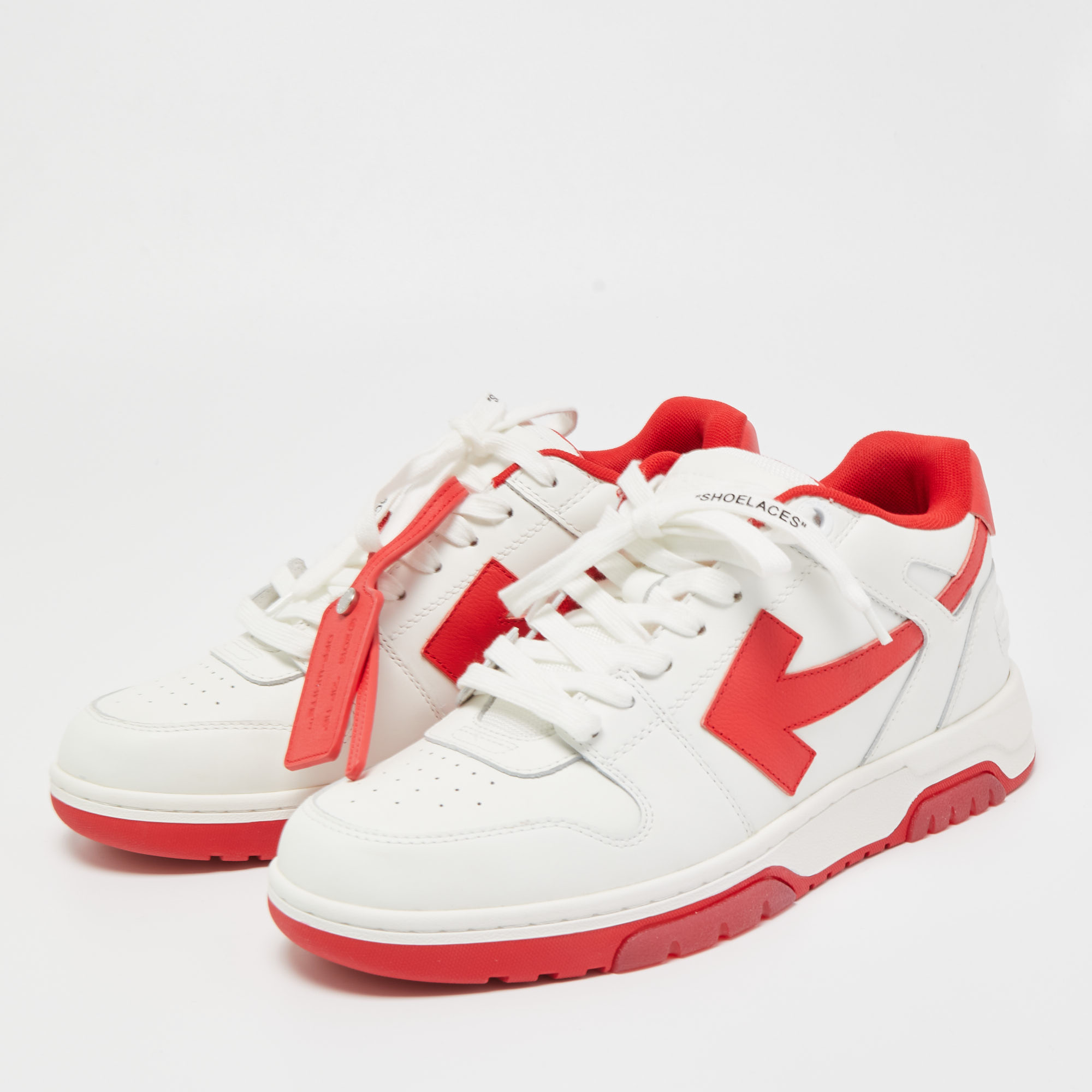 

Off-White White/Red Perforated Leather Out Of Office Sneakers Size