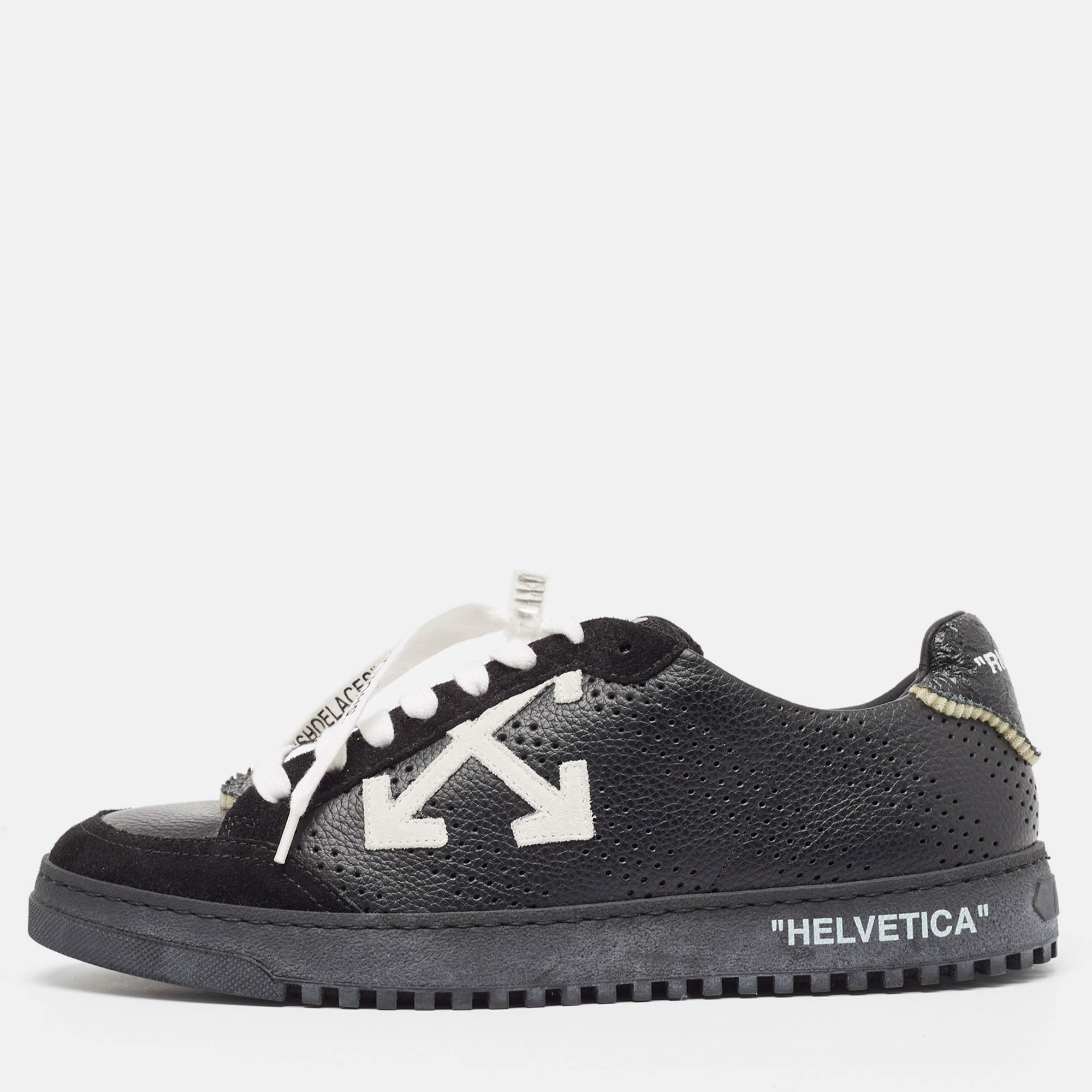 Pre-owned Off-white Leather And Suede 'helvetica' Sneakers Size 40 In Black