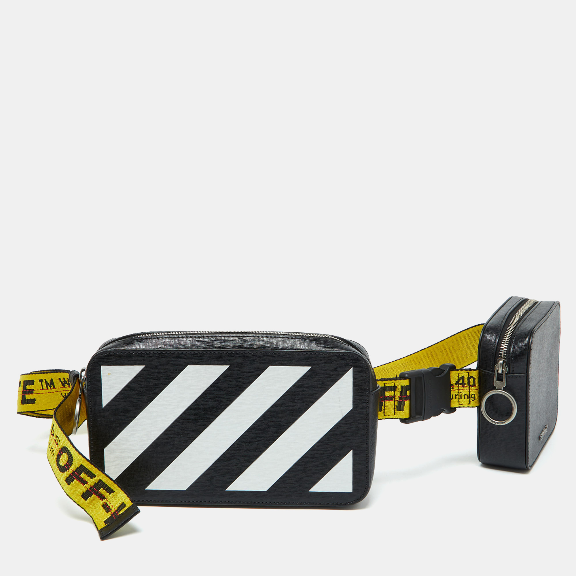 

Off White Black Leather Stripe Print Belt Bag