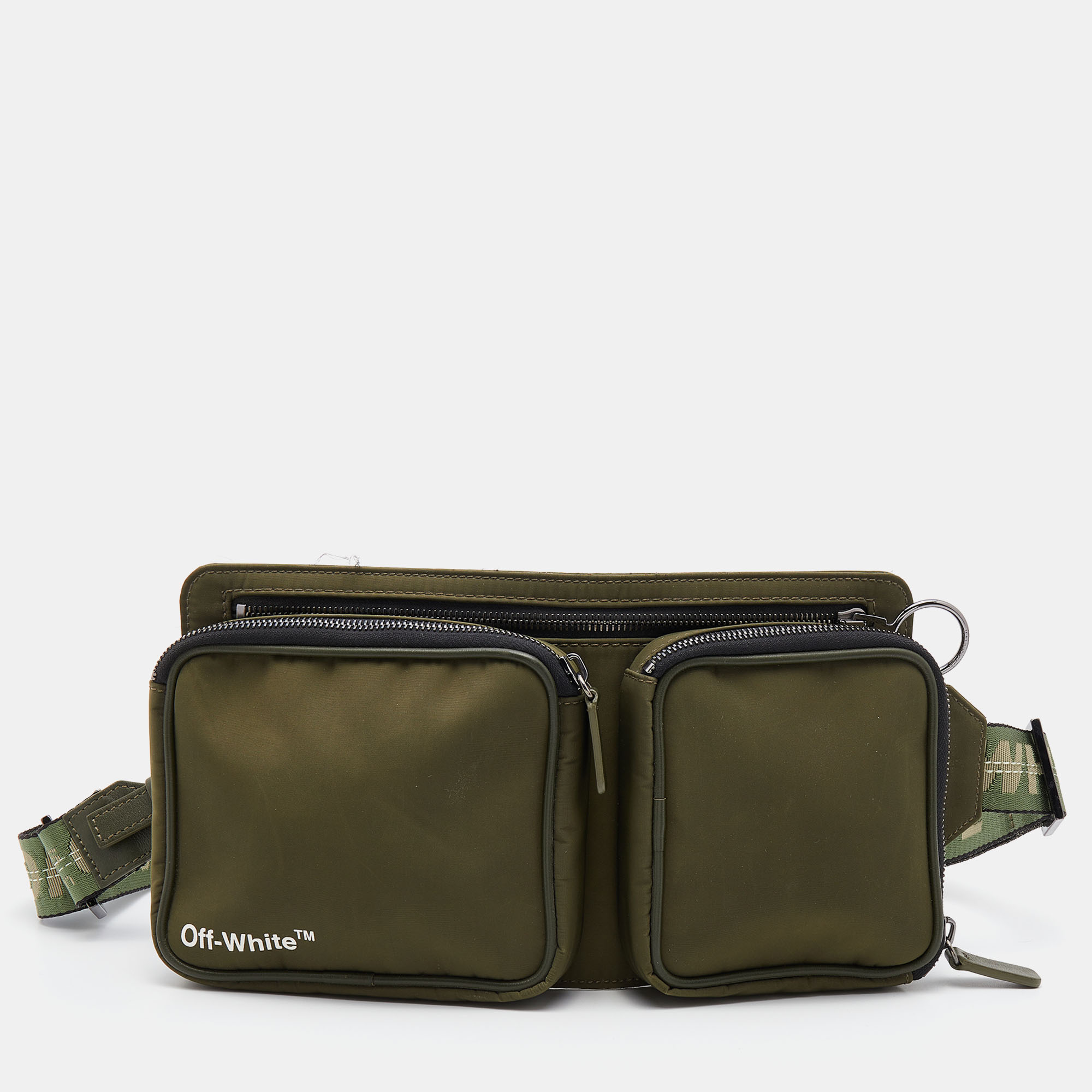 Pre-owned Off-white Military Green Logo Print Nylon Cordura Hip Belt Bag