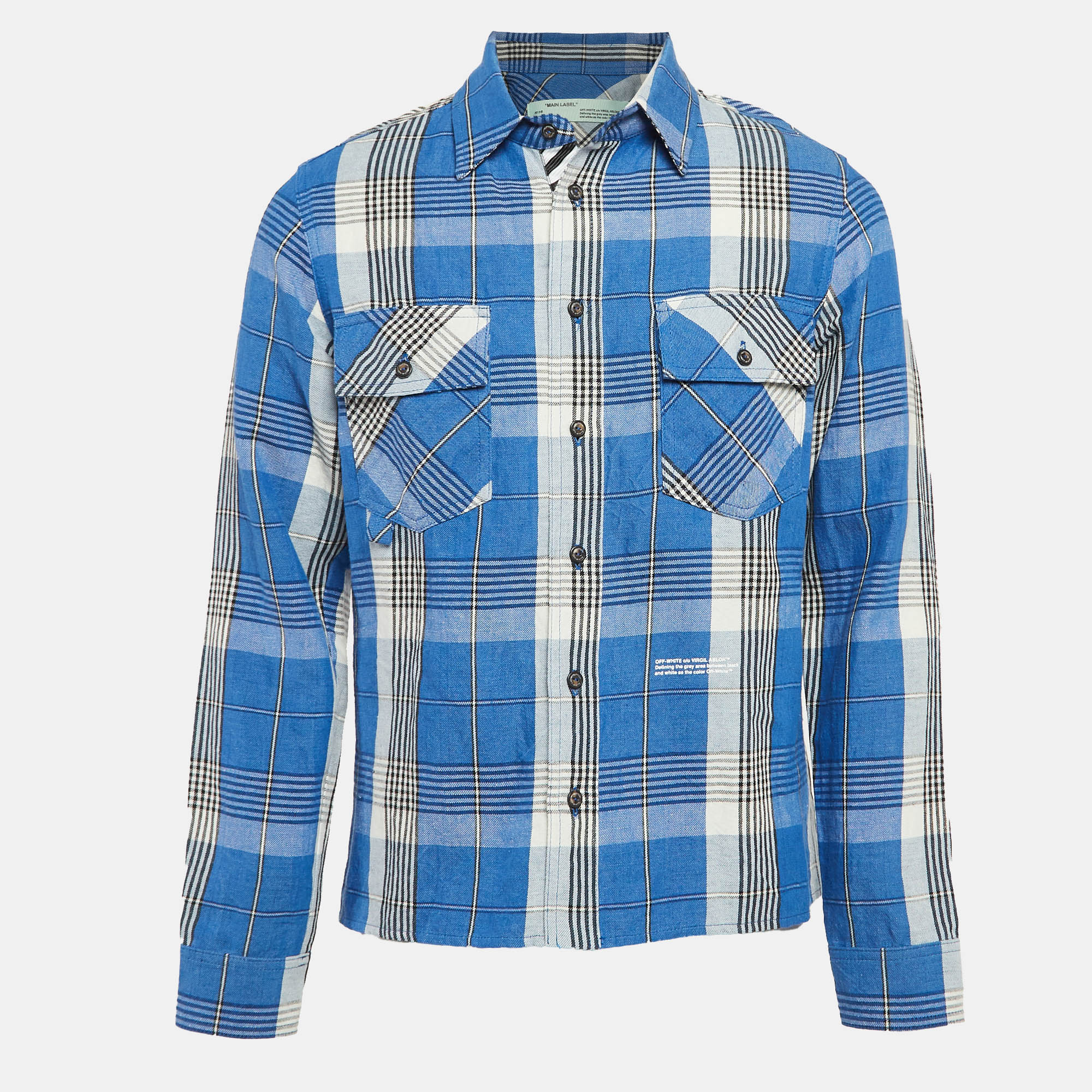 

Off-White Blue Tartan Check Linen Blend Long Sleeve Shirt XS