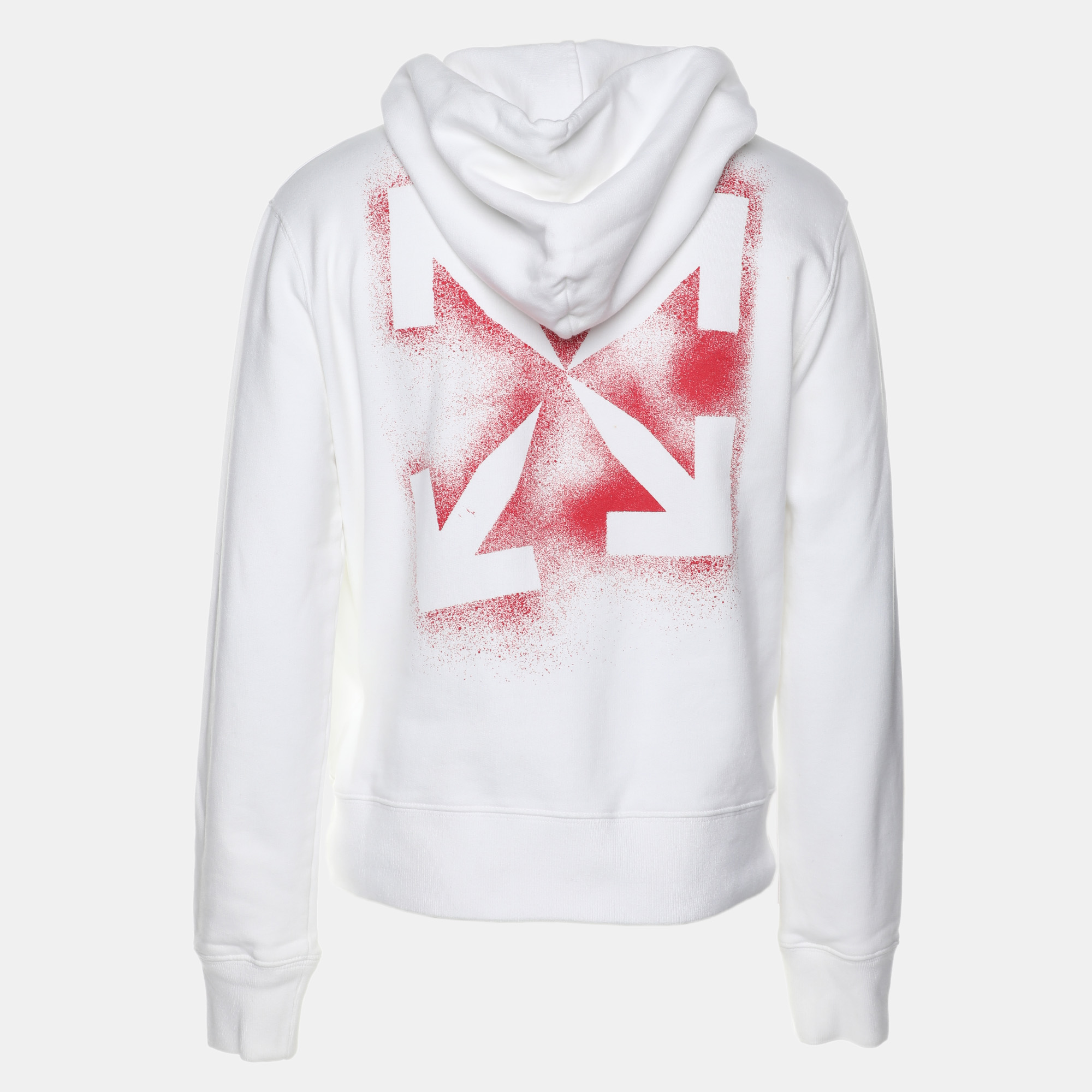 Off-White White Cotton Knit Logo Print Hoodie S 