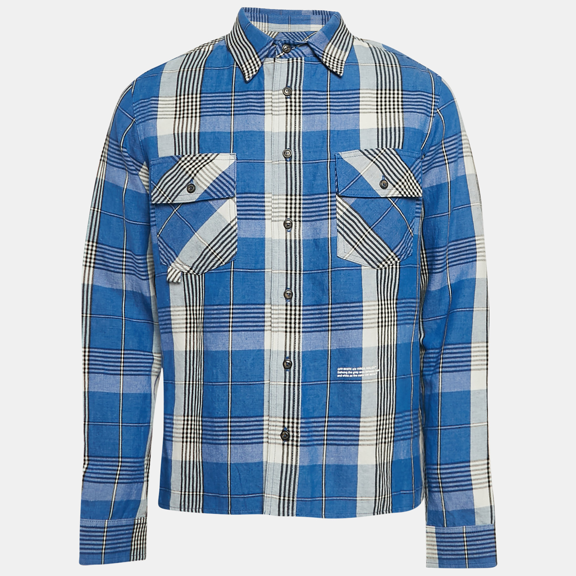 

Off-White Blue Tartan Check Linen Blend Long Sleeve Shirt S