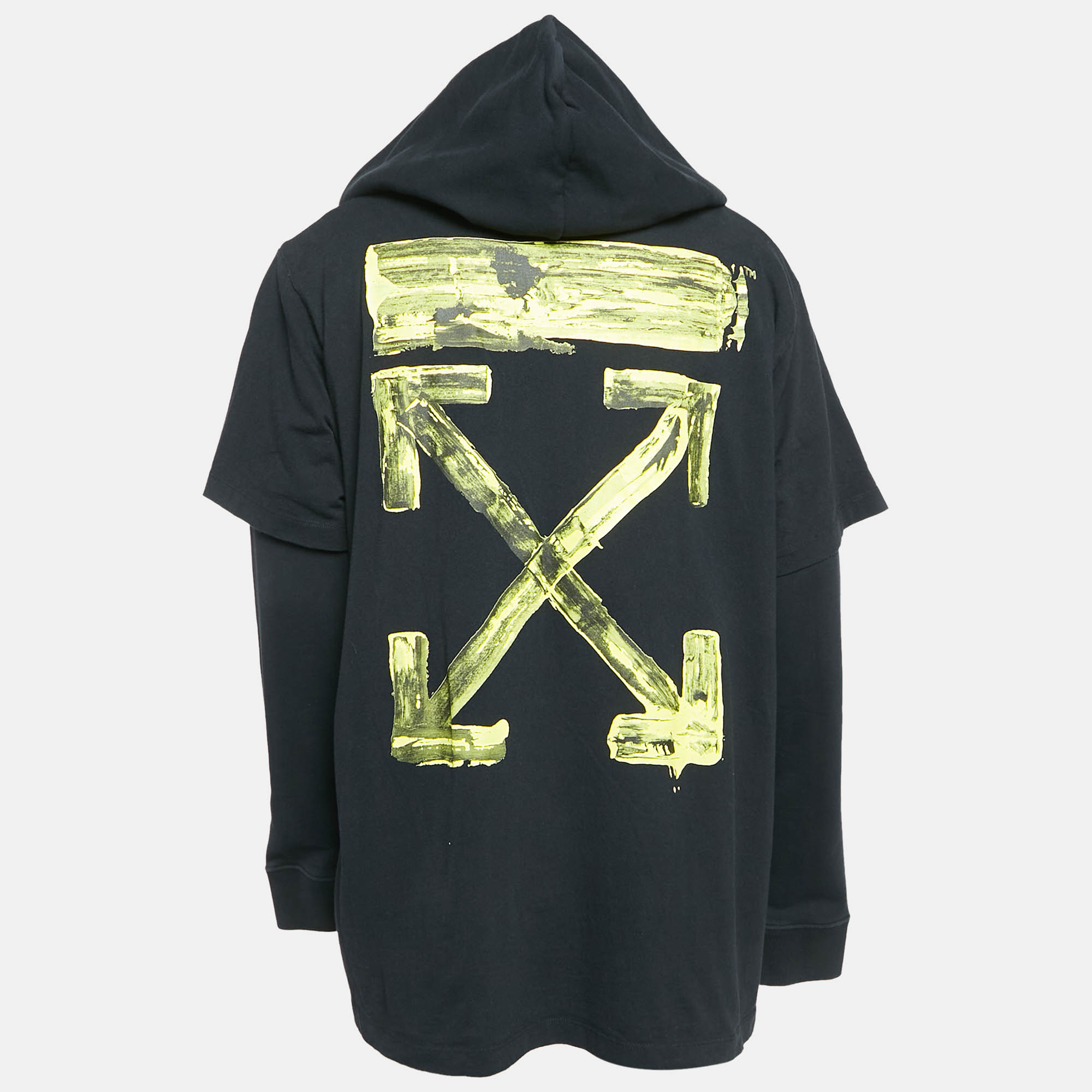 Off-White Black Logo Print Cotton Hooded Sweatshirt L 