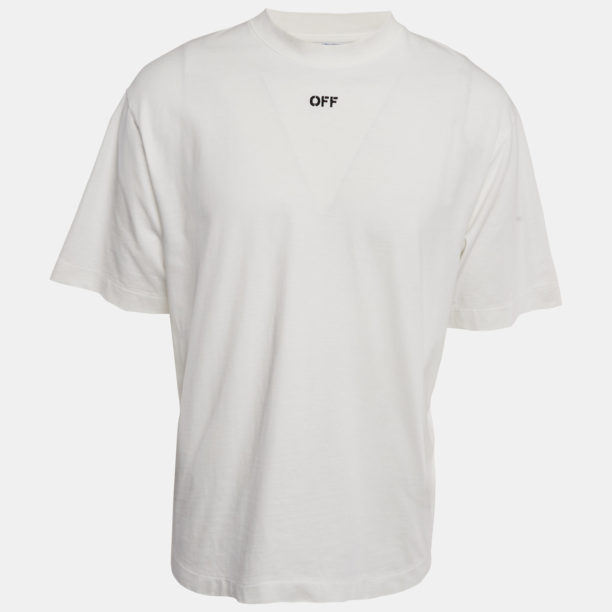 

Off-White White Embroidered Cotton Crew Neck Oversized T-Shirt M