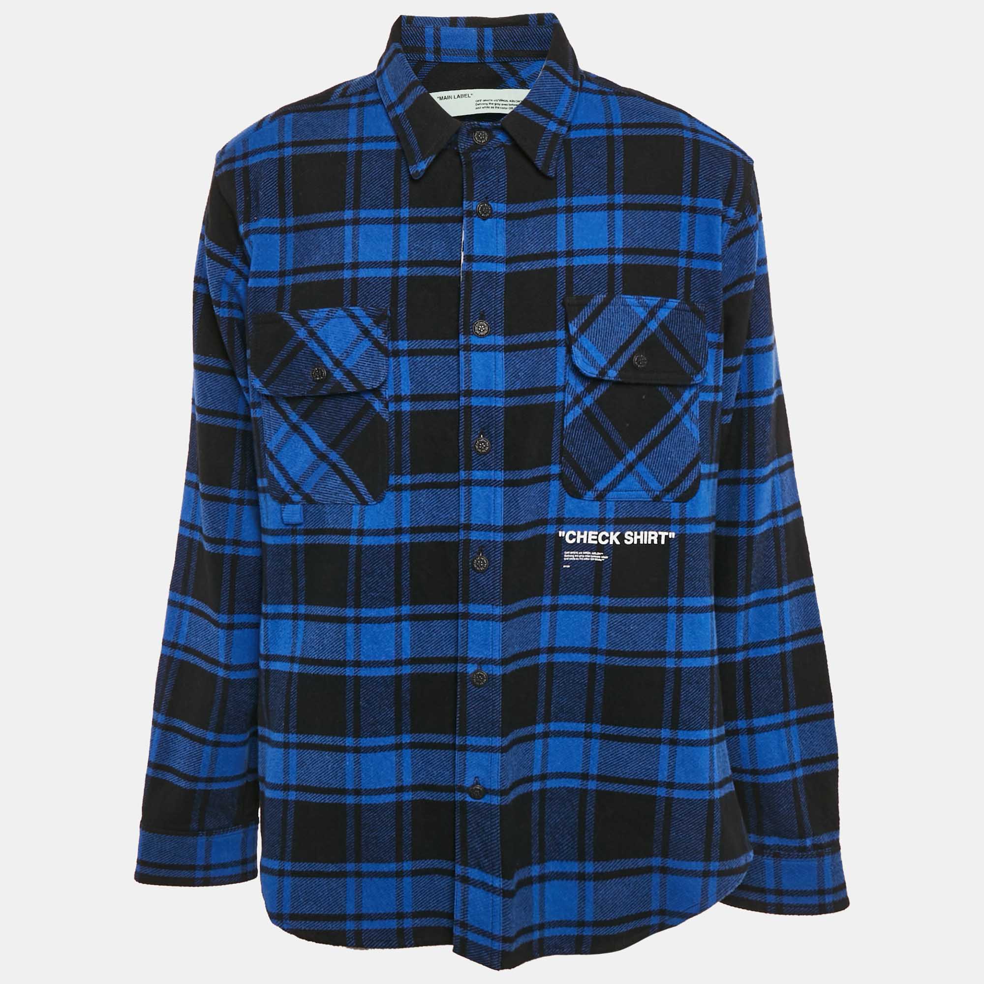 

Off-White Blue/Black Plaid Cotton Blend Button Front Shirt XL