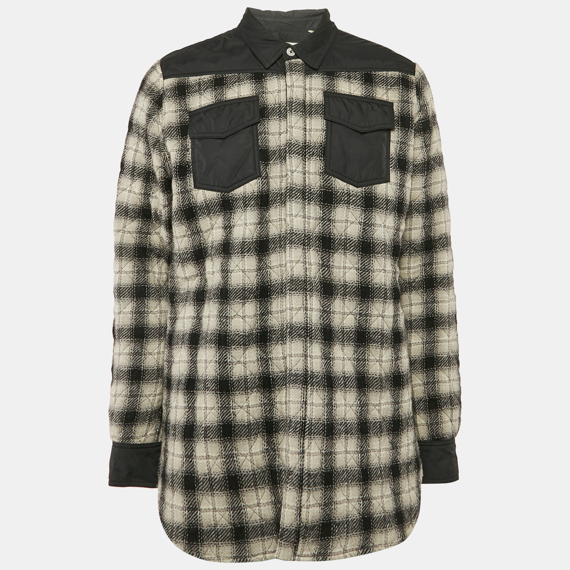 

Off-White Black Plaid Virgin Wool Button Front Quilted Jacket L