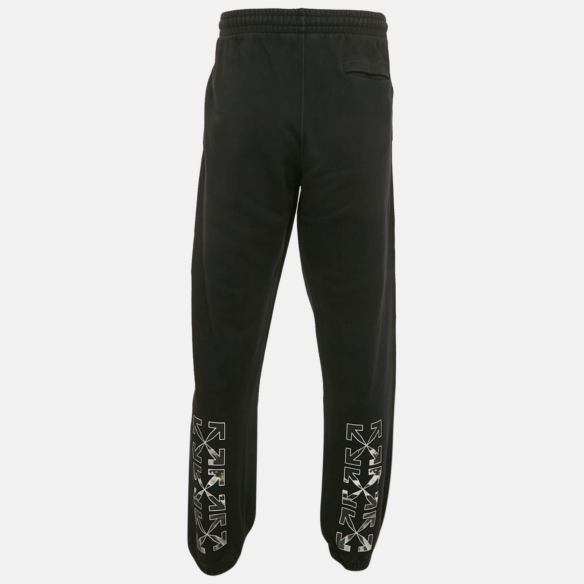 Off-White Black Logo Print Cotton Knit Track Pants XL 