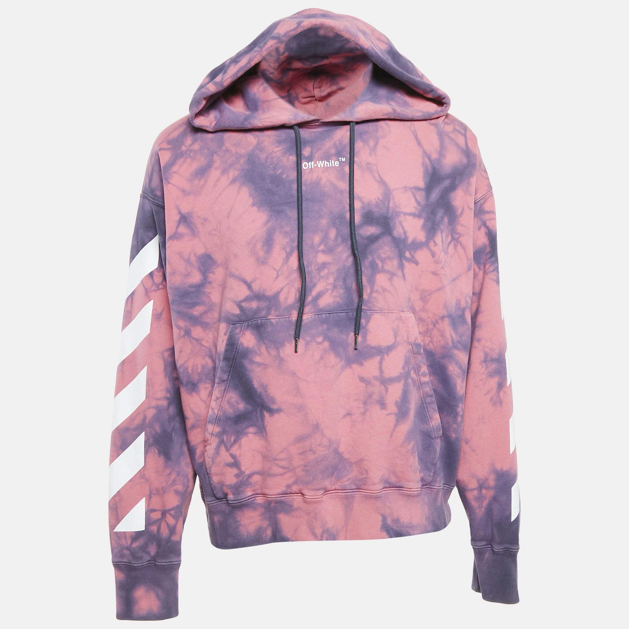 

Off-White Pink/Blue Logo Print Tie-Dye Cotton Hoodie L