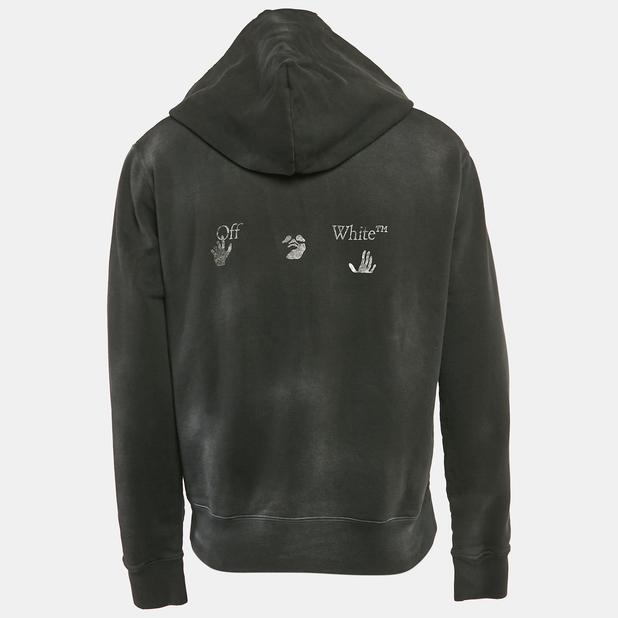 Off-White Black Faded Vintage Print Cotton Print Hoodie L 